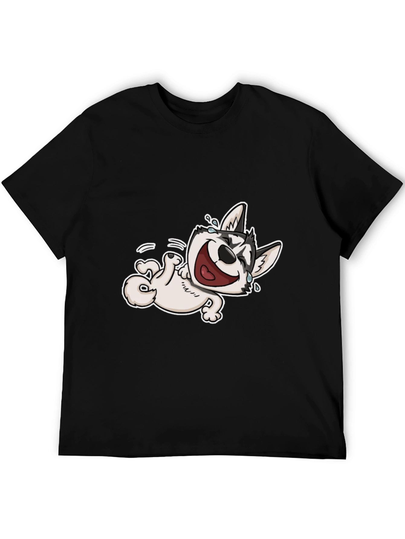 Black Laughing Husky T-Shirt - Black Cotton Tee view 5