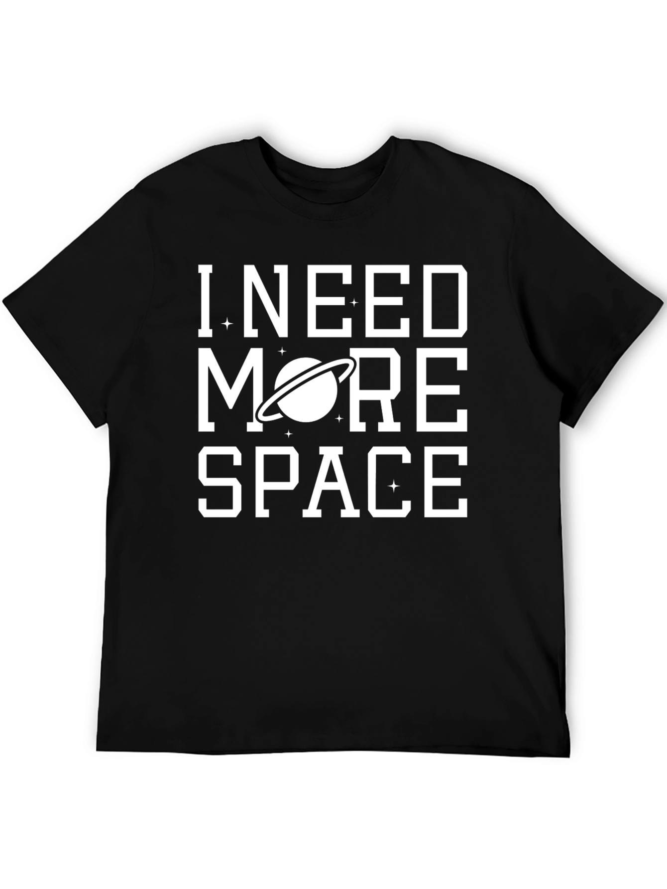 Black I Need More Space T-Shirt, Saturn Design, Black Cotton Tee view 5