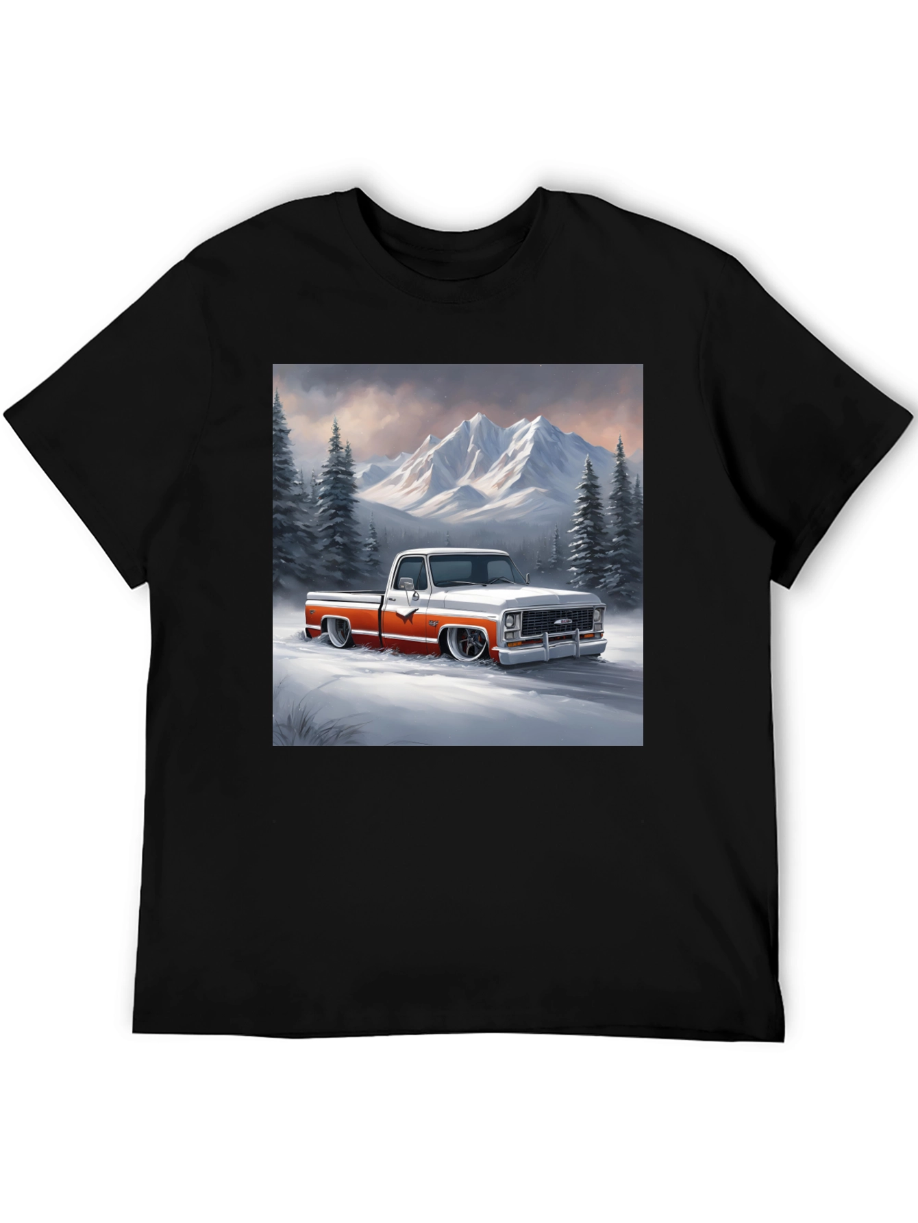 Black Classic Truck Graphic Tee - Mountain Scene view 5
