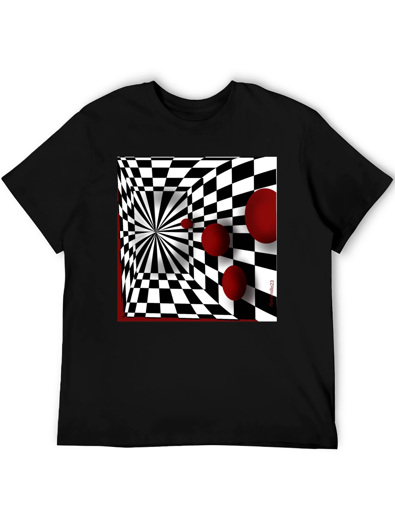 Black Optical Illusion Red Orb Black T-Shirt view 5