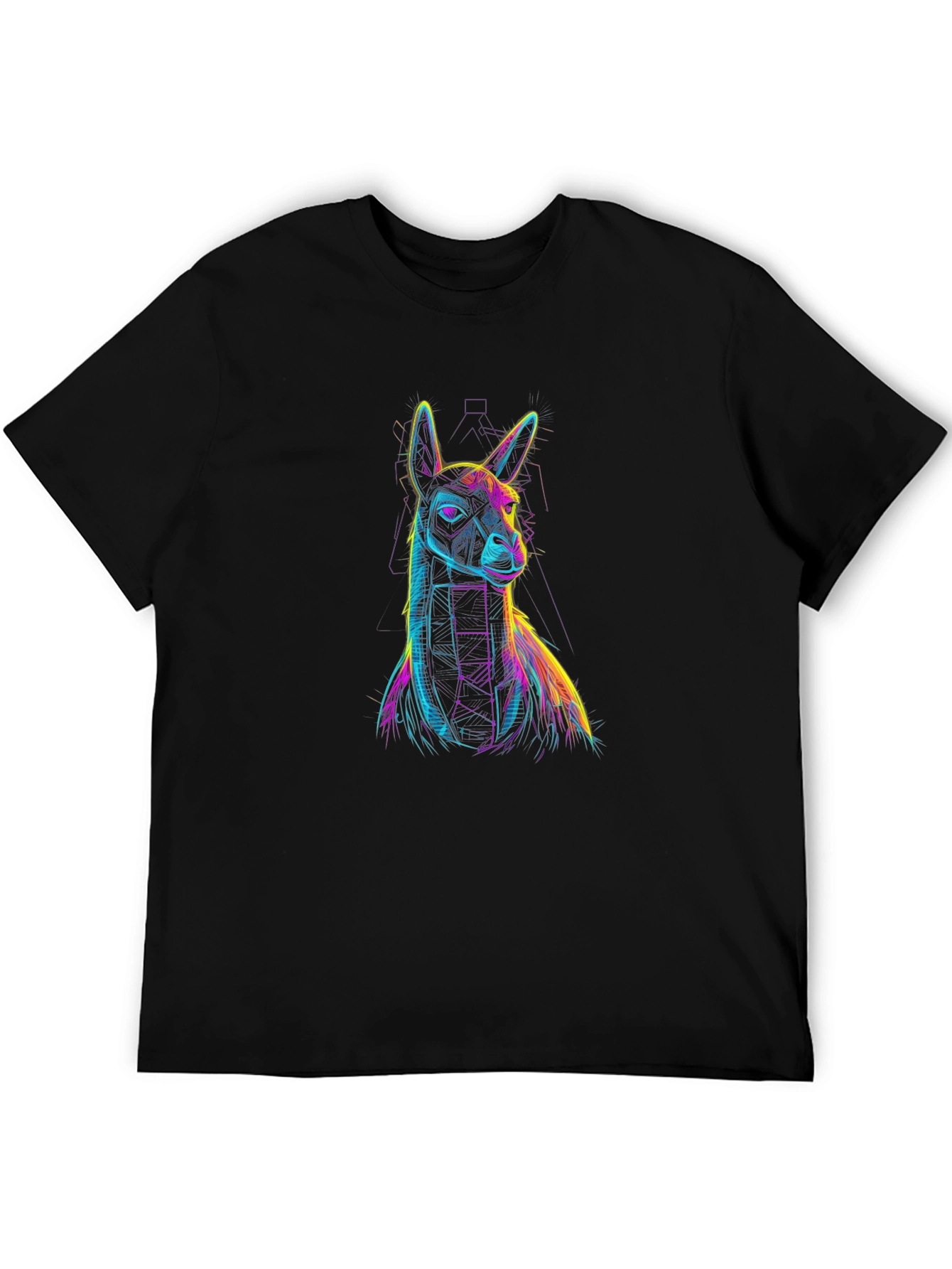 Black Neon Llama Graphic Print Black T-Shirt view 5
