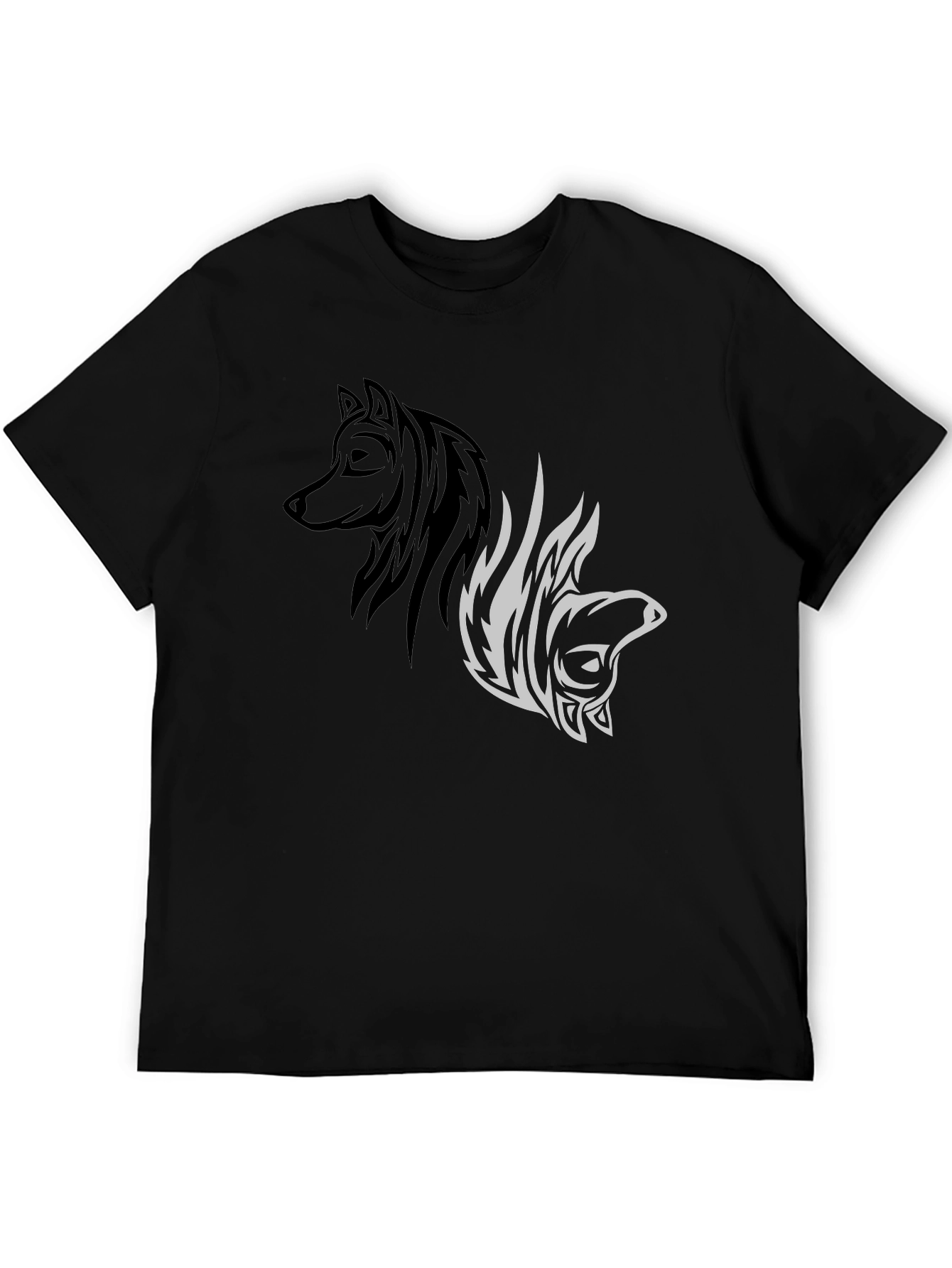 Black Yin Yang Wolf Graphic Tee - Stylish Black T-Shirt view 5
