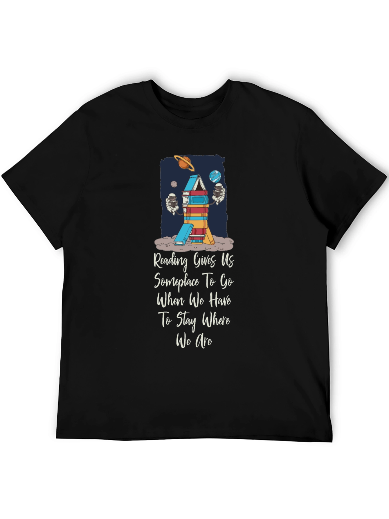 Black Reading Rocket T-Shirt - Space & Books view 5