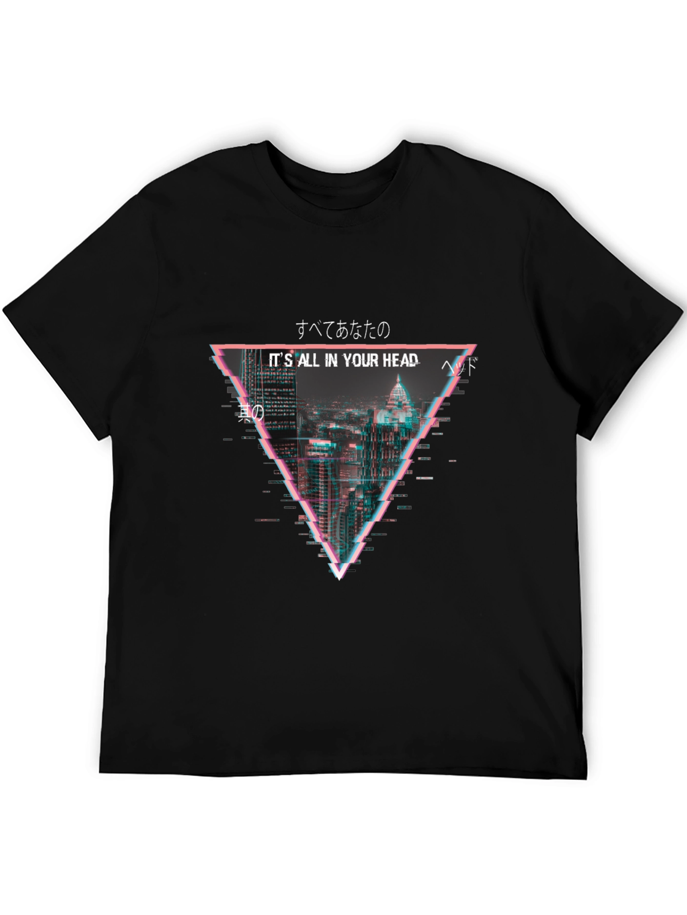 Black Cyberpunk Cityscape T-Shirt - "It's All In Your Head" view 5