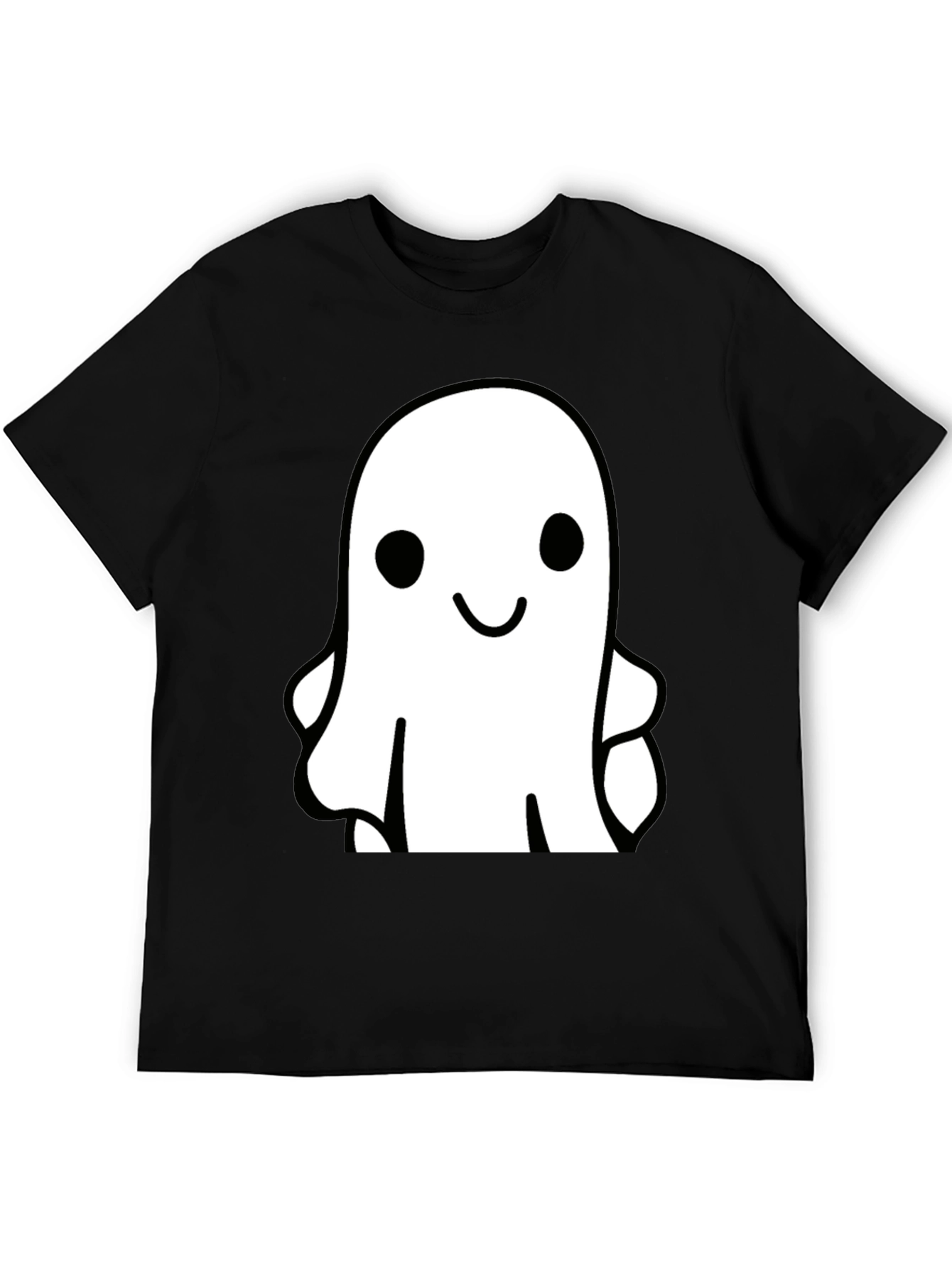 Black Cute Ghost Graphic Tee - Black Cotton T-Shirt view 5