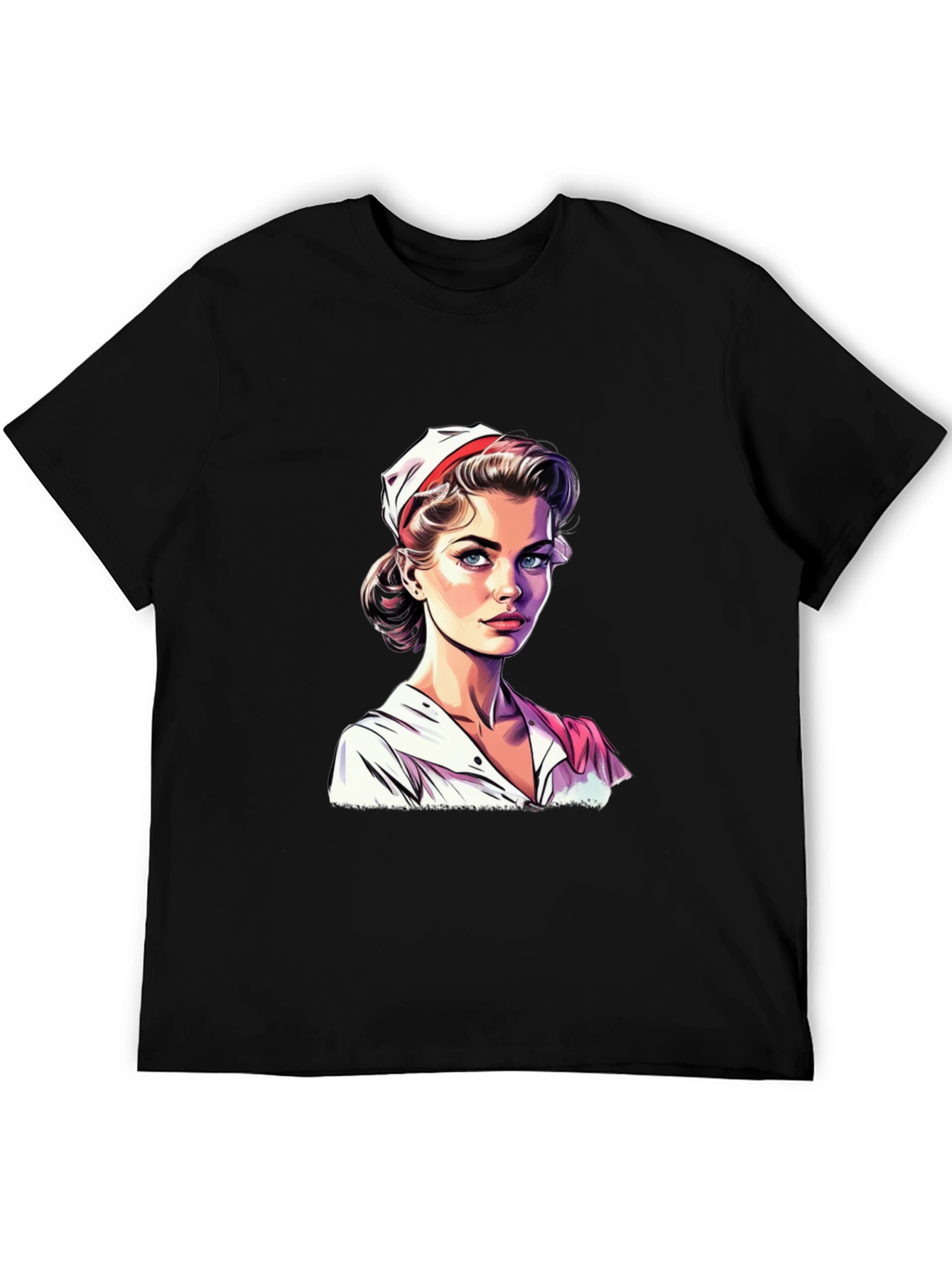 Black Vintage Nurse Graphic Tee - Retro Style T-Shirt view 5