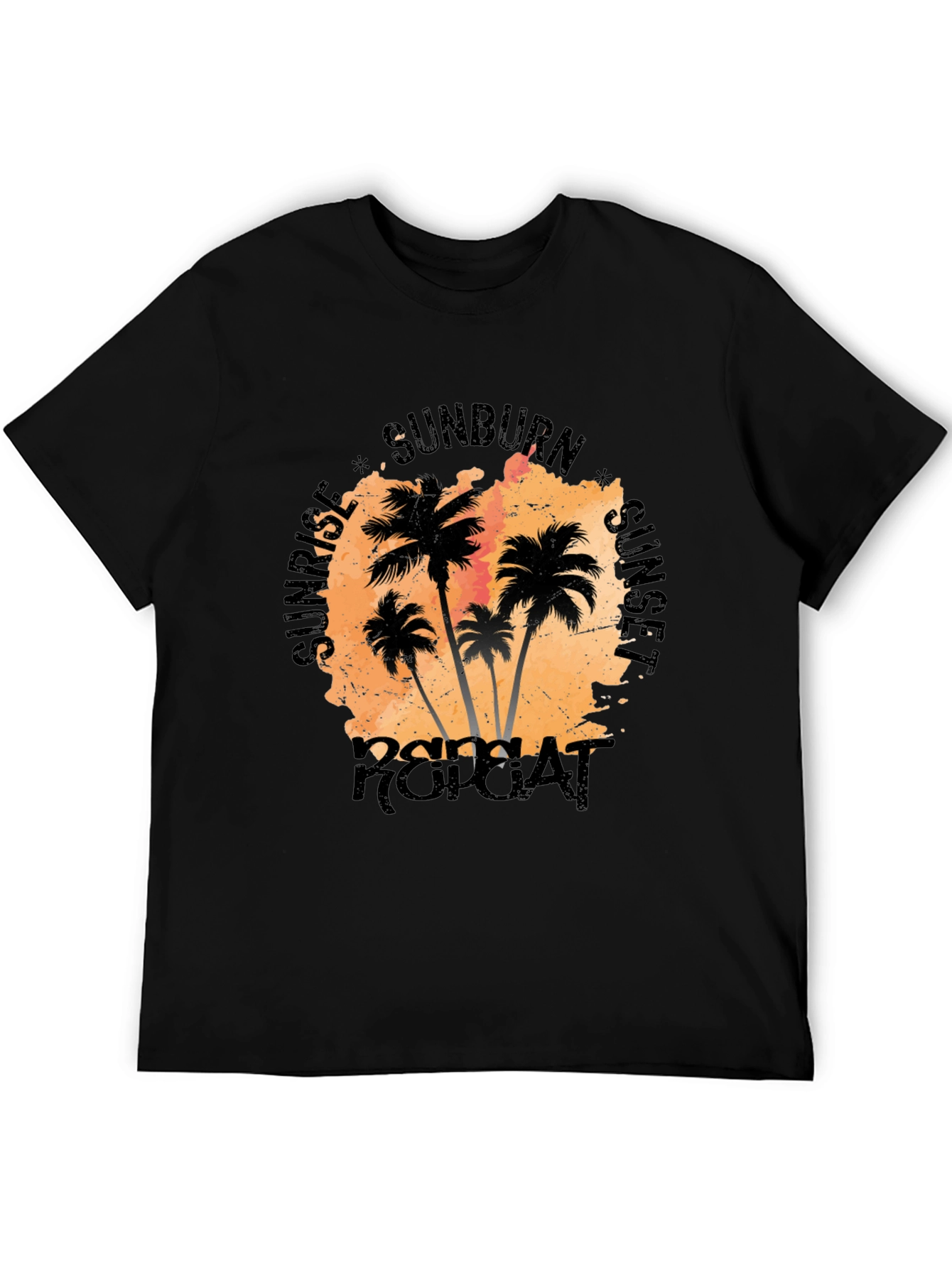 Black Sunrise Sunset Repeat Palm Tree T-Shirt view 5