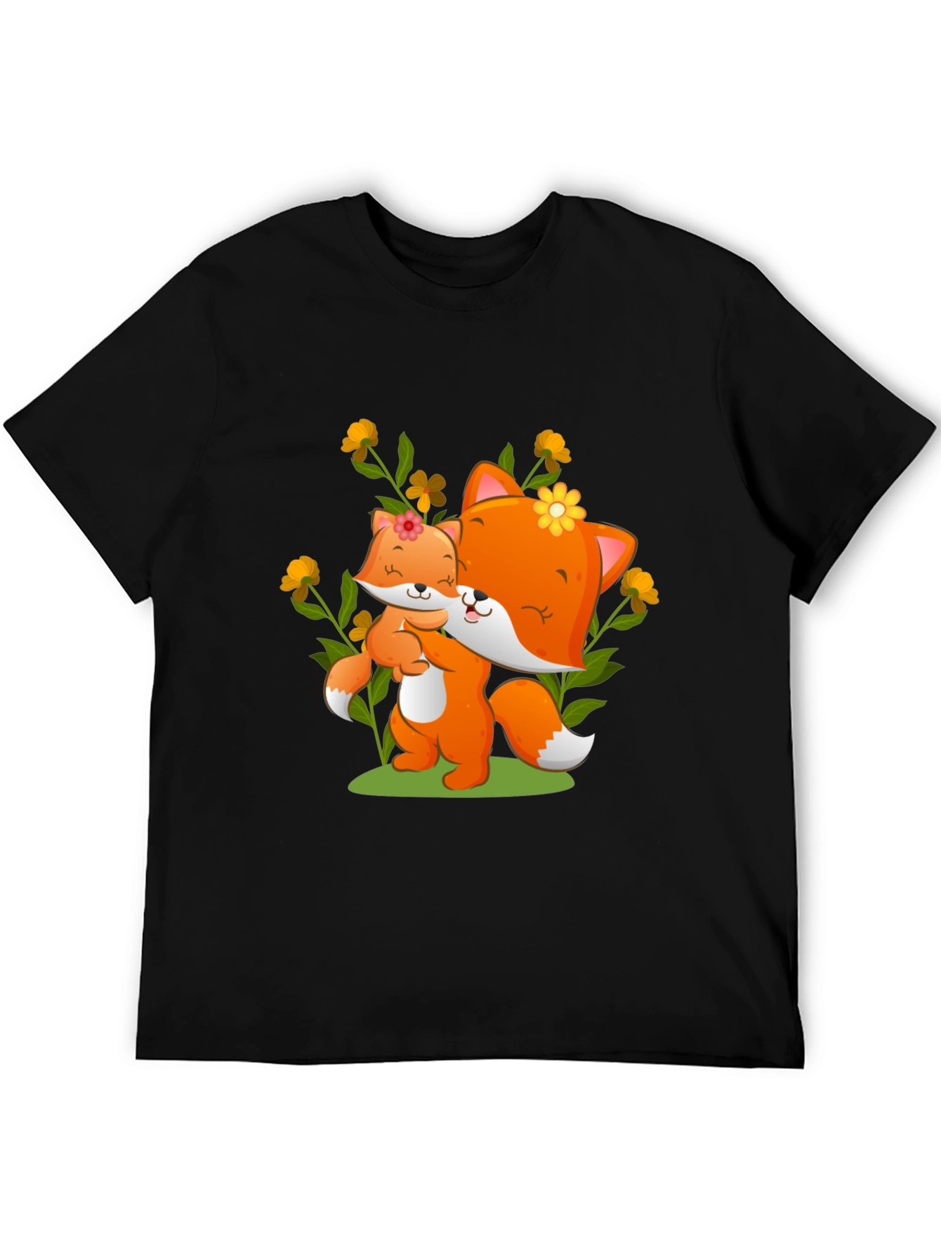 Black Cute Fox & Cub Graphic Tee view 5
