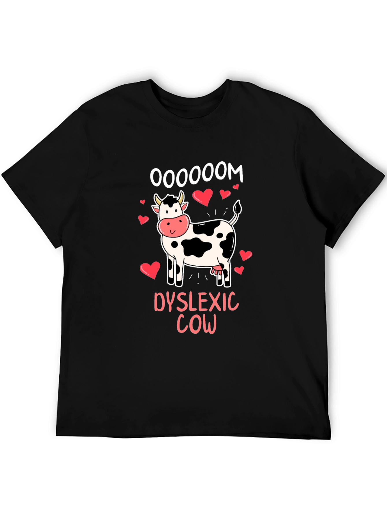 Black Dyslexic Cow Oooooom T-Shirt view 5