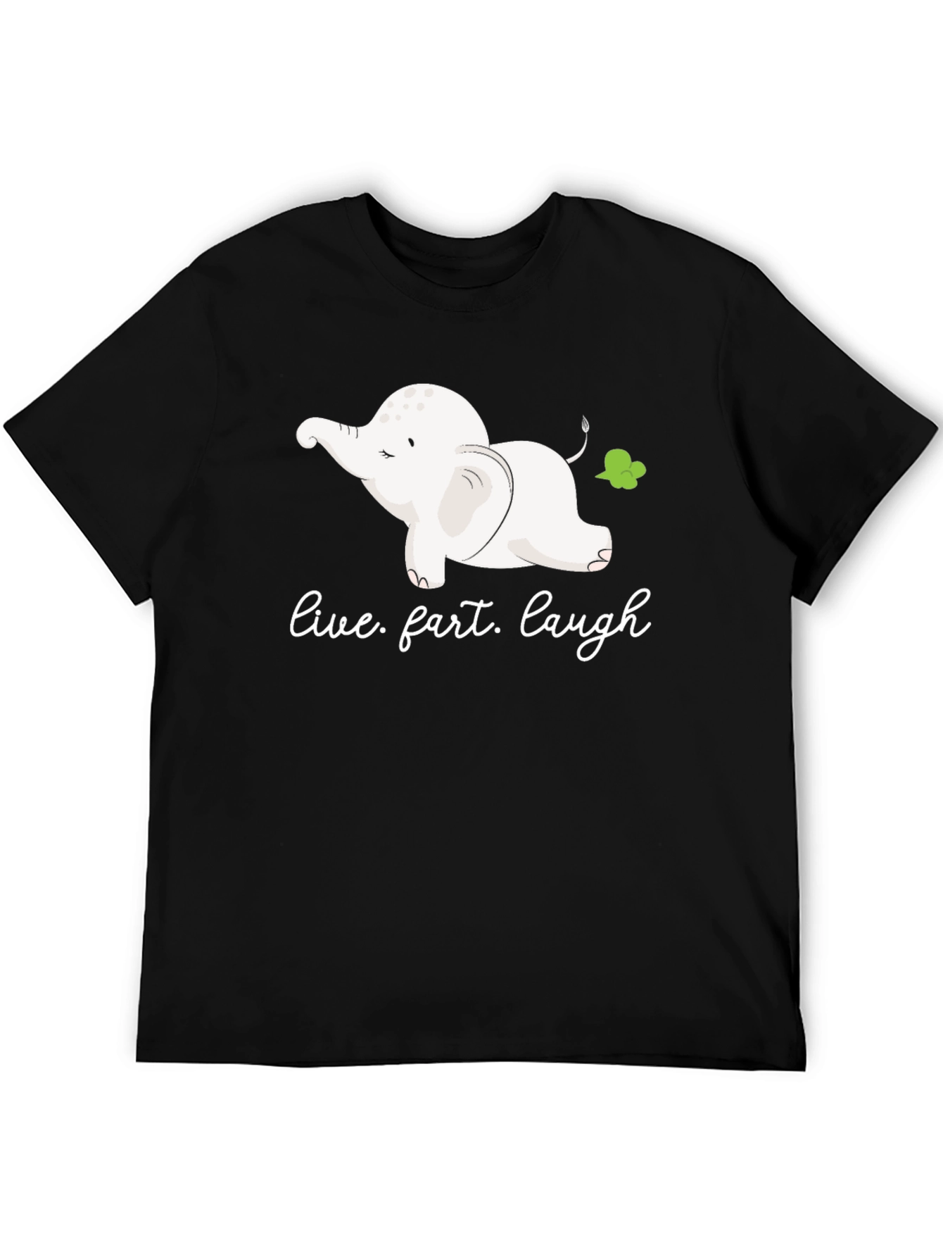 Black Funny Elephant Fart T-Shirt - Live, Fart, Laugh view 5