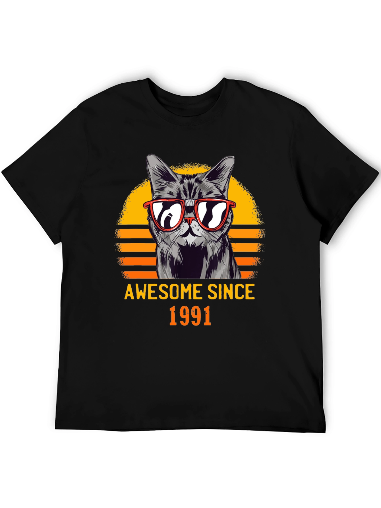 Black Awesome Since 1991 Cat Graphic T-Shirt view 5