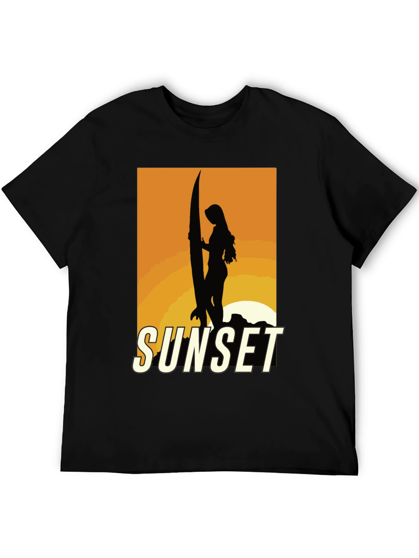 Black Sunset Surfer Graphic Tee - Black Cotton T-Shirt view 5