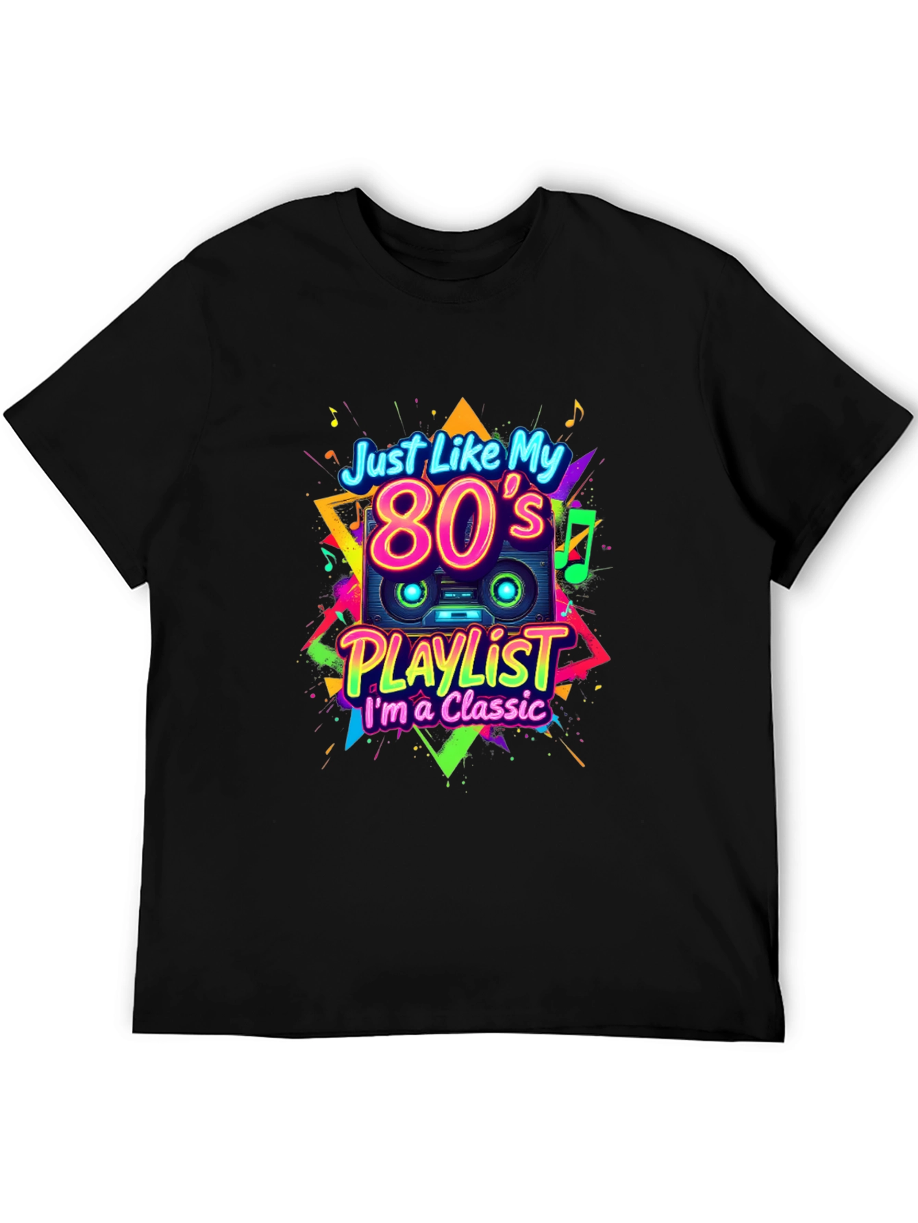 Black 80's Playlist Classic Black T-Shirt view 5
