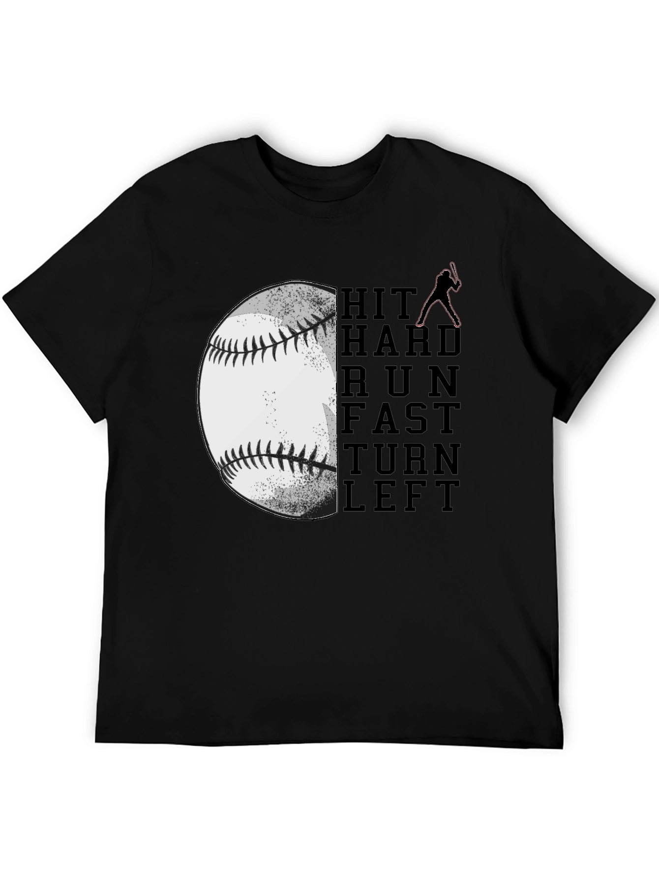 Black Baseball Hit Hard Run Fast T-Shirt view 5