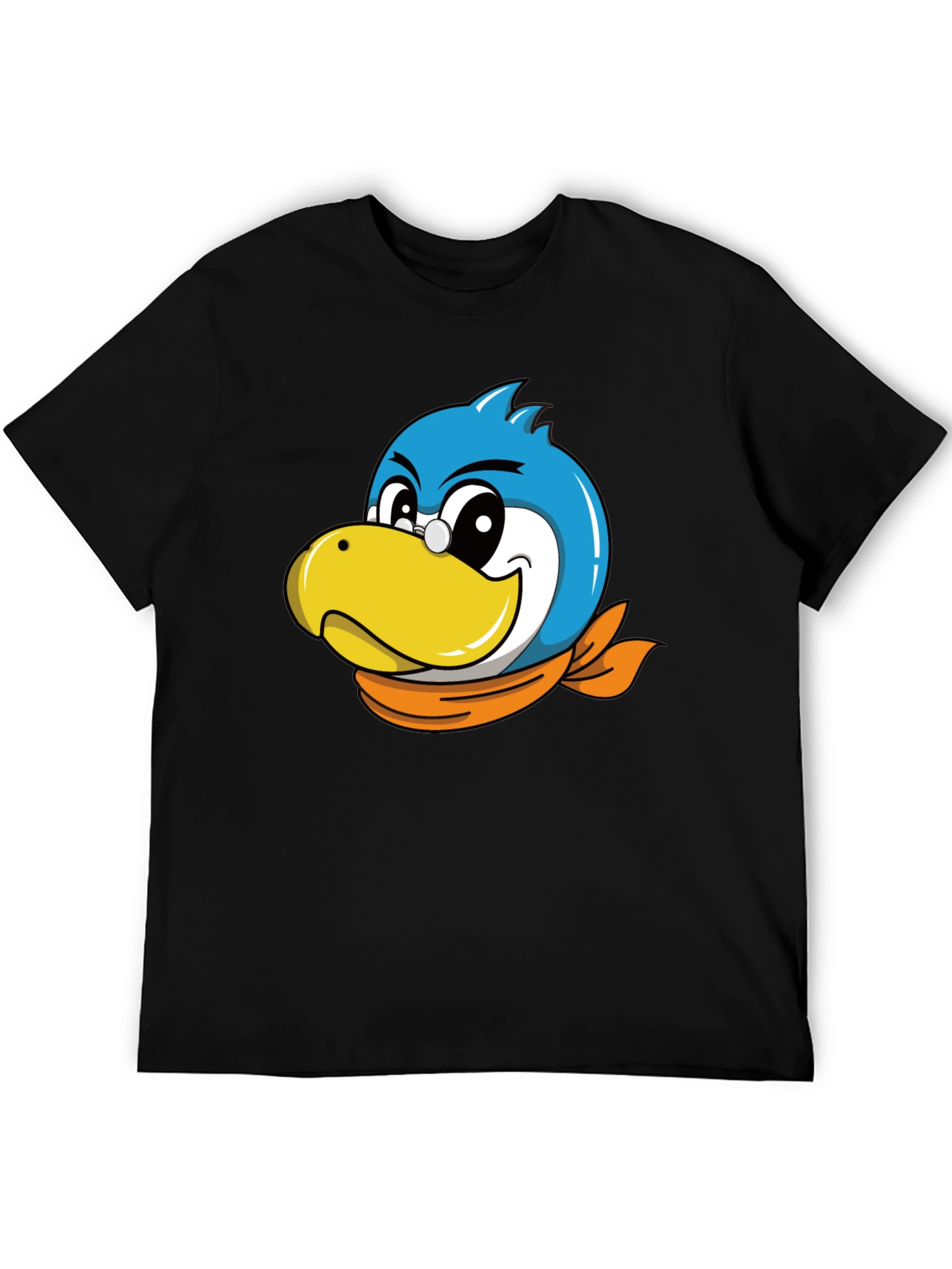 Black Cartoon Bird Graphic Tee - Black Cotton Blend view 5