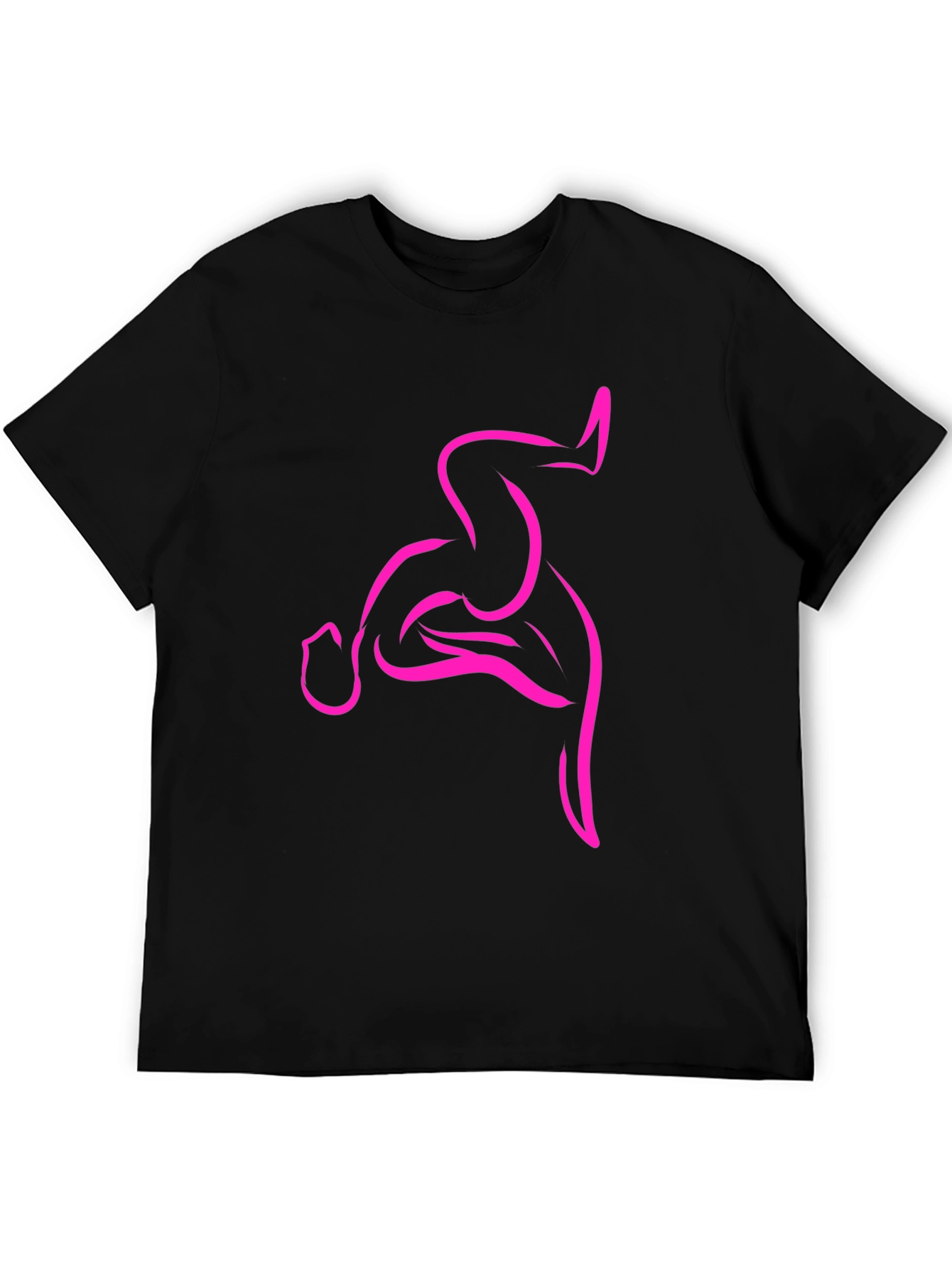 Black Men's Black T-Shirt with Abstract Pink Design view 5