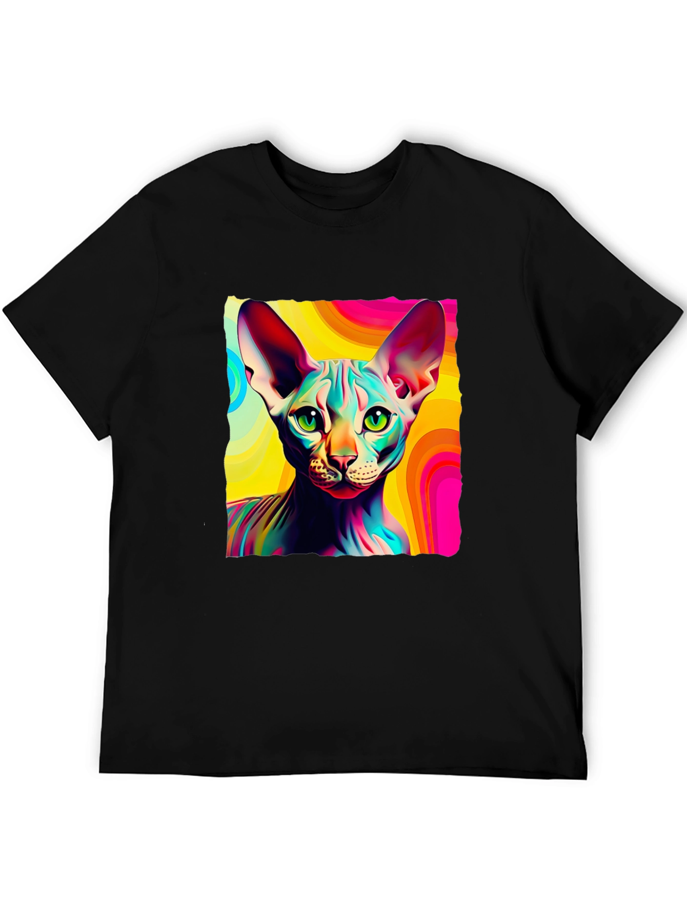 Black Psychedelic Sphynx Cat Graphic Tee - Unisex view 5