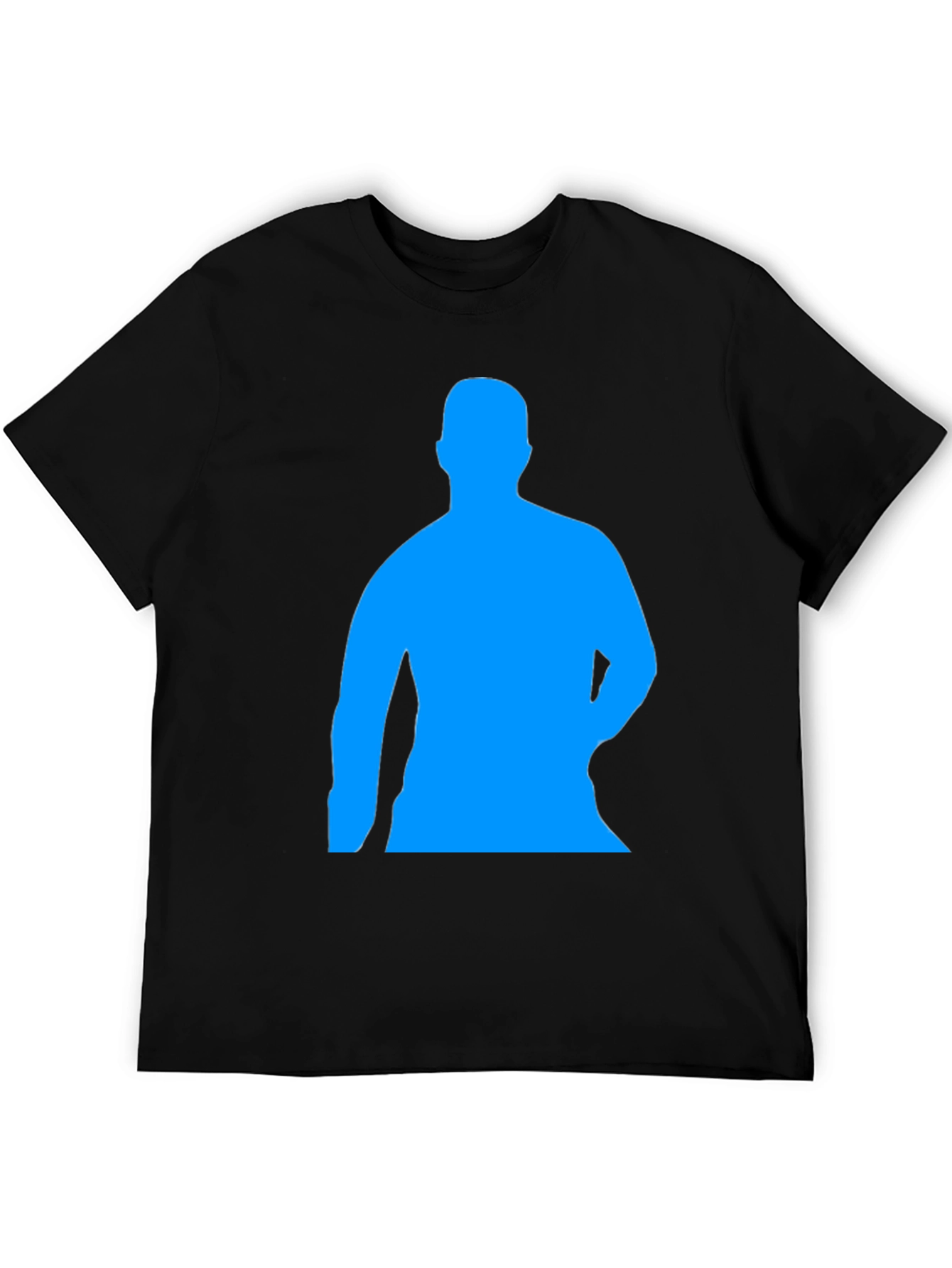 Black Men's Black T-Shirt with Blue Silhouette Print view 5