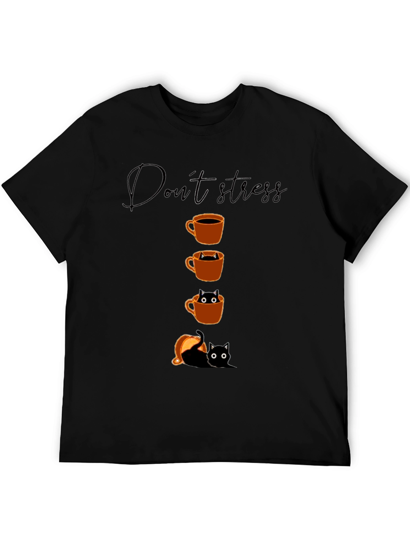 Black Don't Stress Coffee Cat T-Shirt view 5