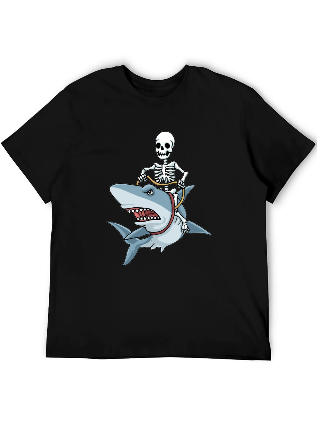 Black Skeleton Riding Shark Graphic T-Shirt view 5