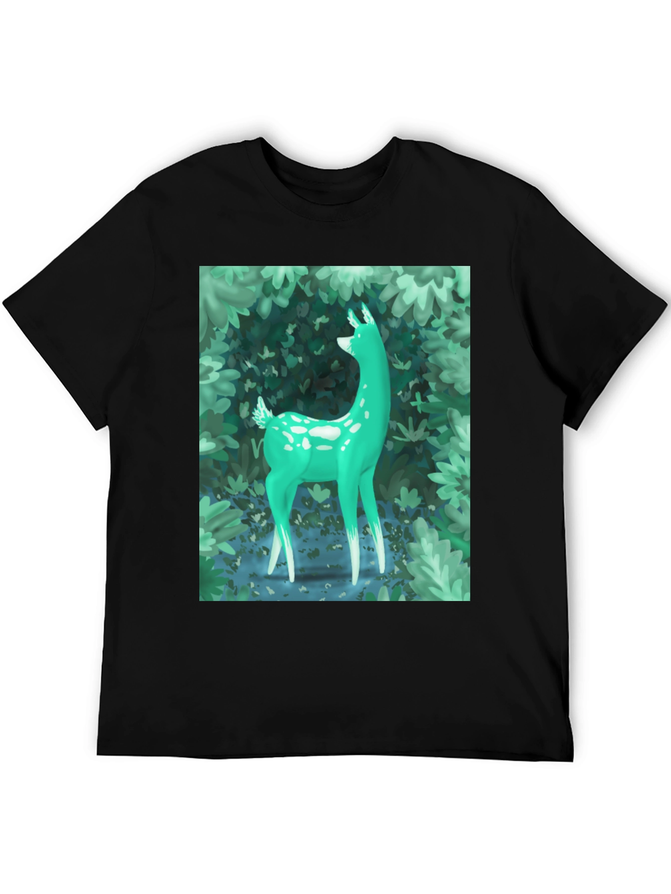 Black Enchanted Forest Deer Graphic Tee - Black view 5