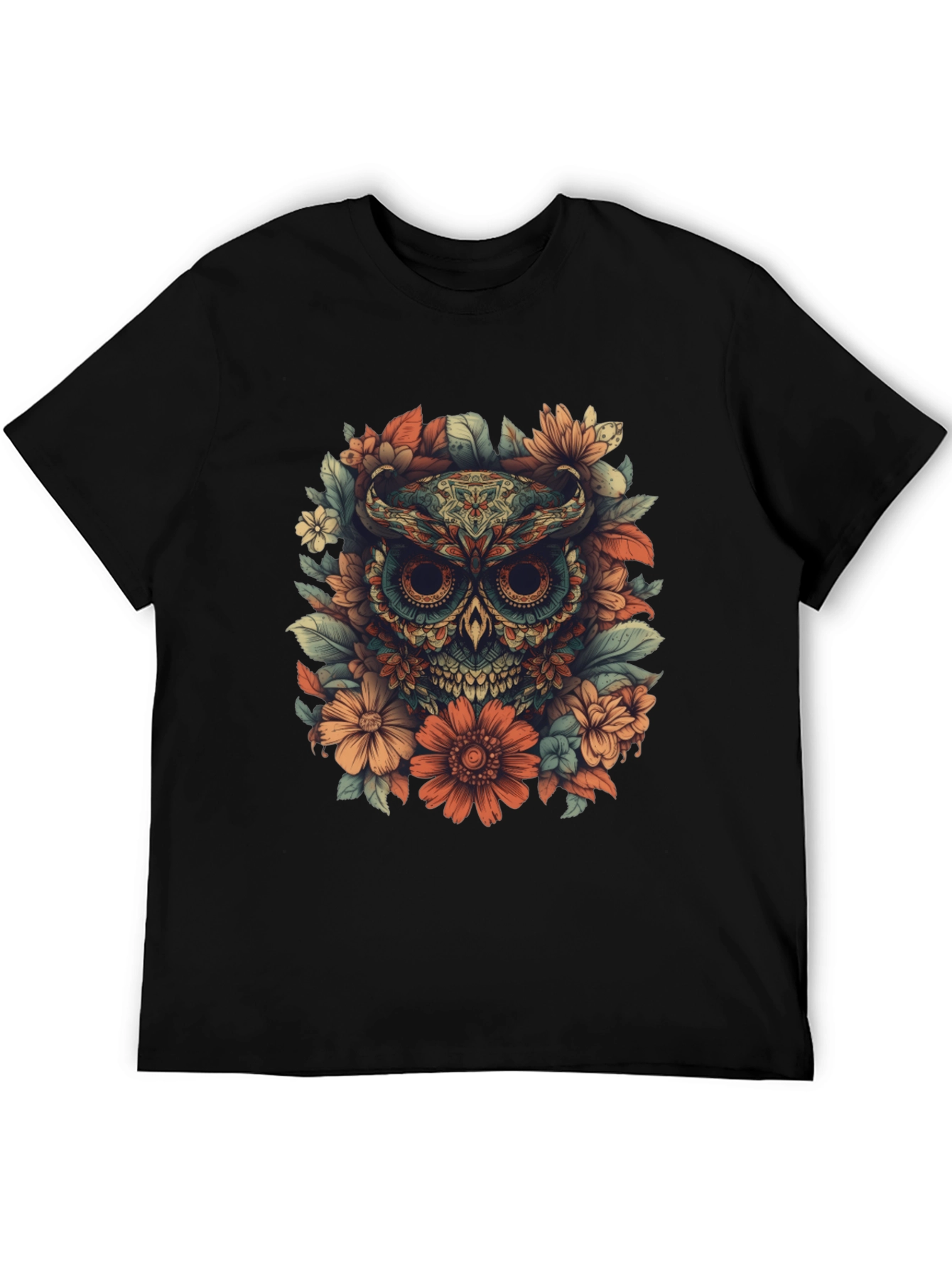 Black Floral Owl Graphic Tee - Unique Design view 5