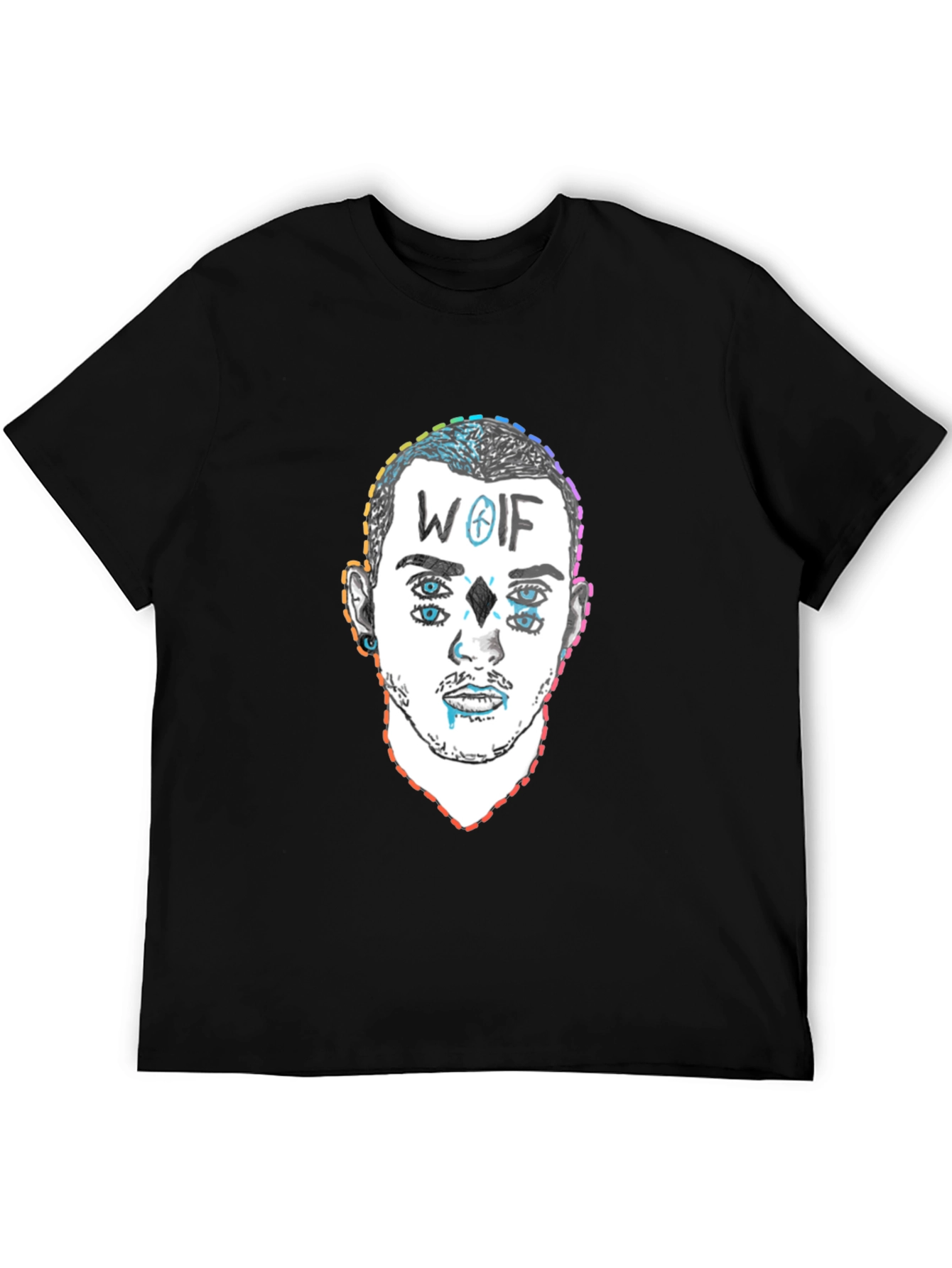 Black Wolf Design Graphic Tee - Black Crew Neck T-Shirt view 5