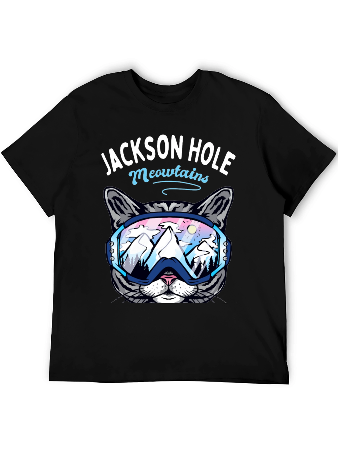 Black Jackson Hole Meowtains Cat Ski T-Shirt view 5