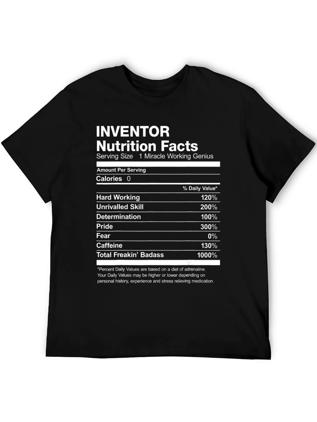 Black Inventor Nutrition Facts T-Shirt - Funny Graphic Tee view 5
