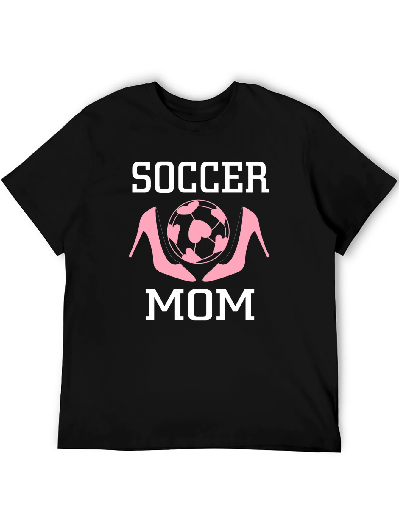 Black Soccer Mom T-Shirt: Heels & Hearts view 5