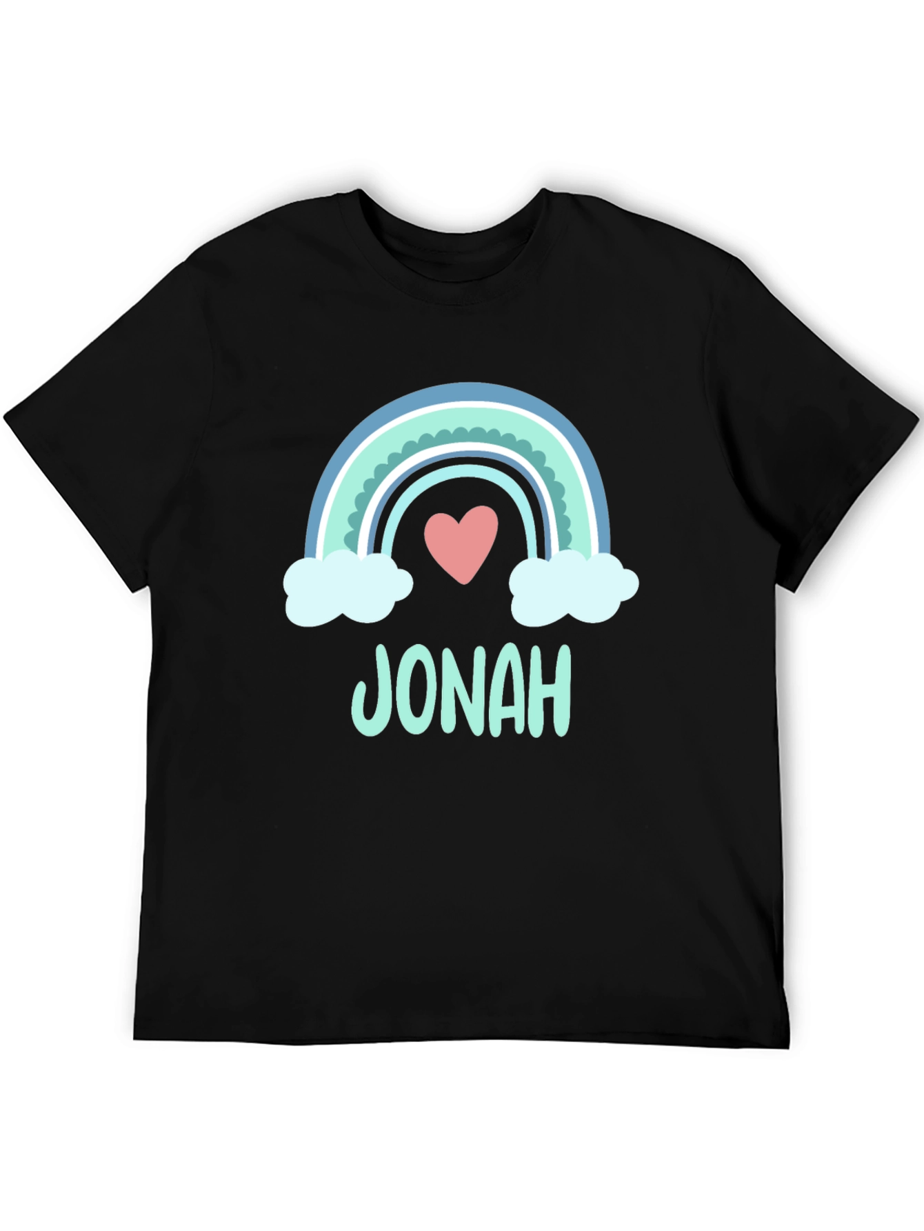 Black Personalized "Jonah" Rainbow Heart T-Shirt view 5