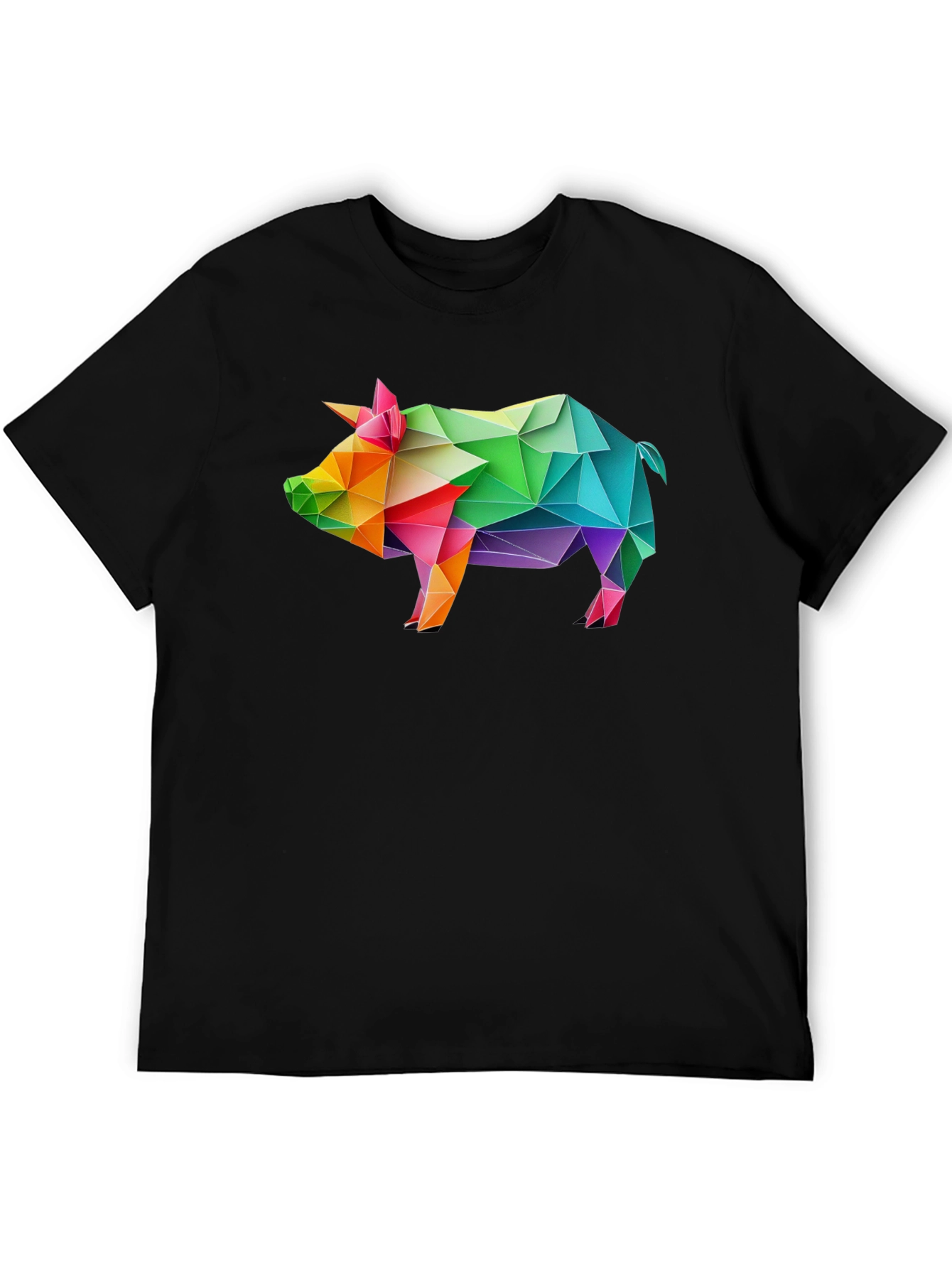 Black Geometric Pig T-Shirt - Black, Unique Design view 5
