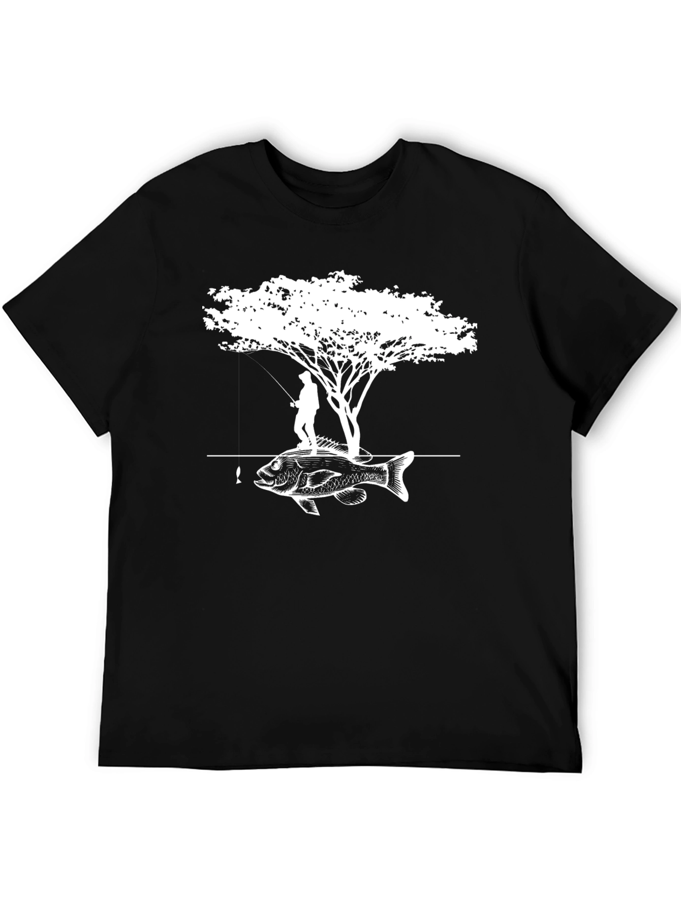 Black Fisherman Tree Bass Graphic Tee - Black Cotton Blend view 5
