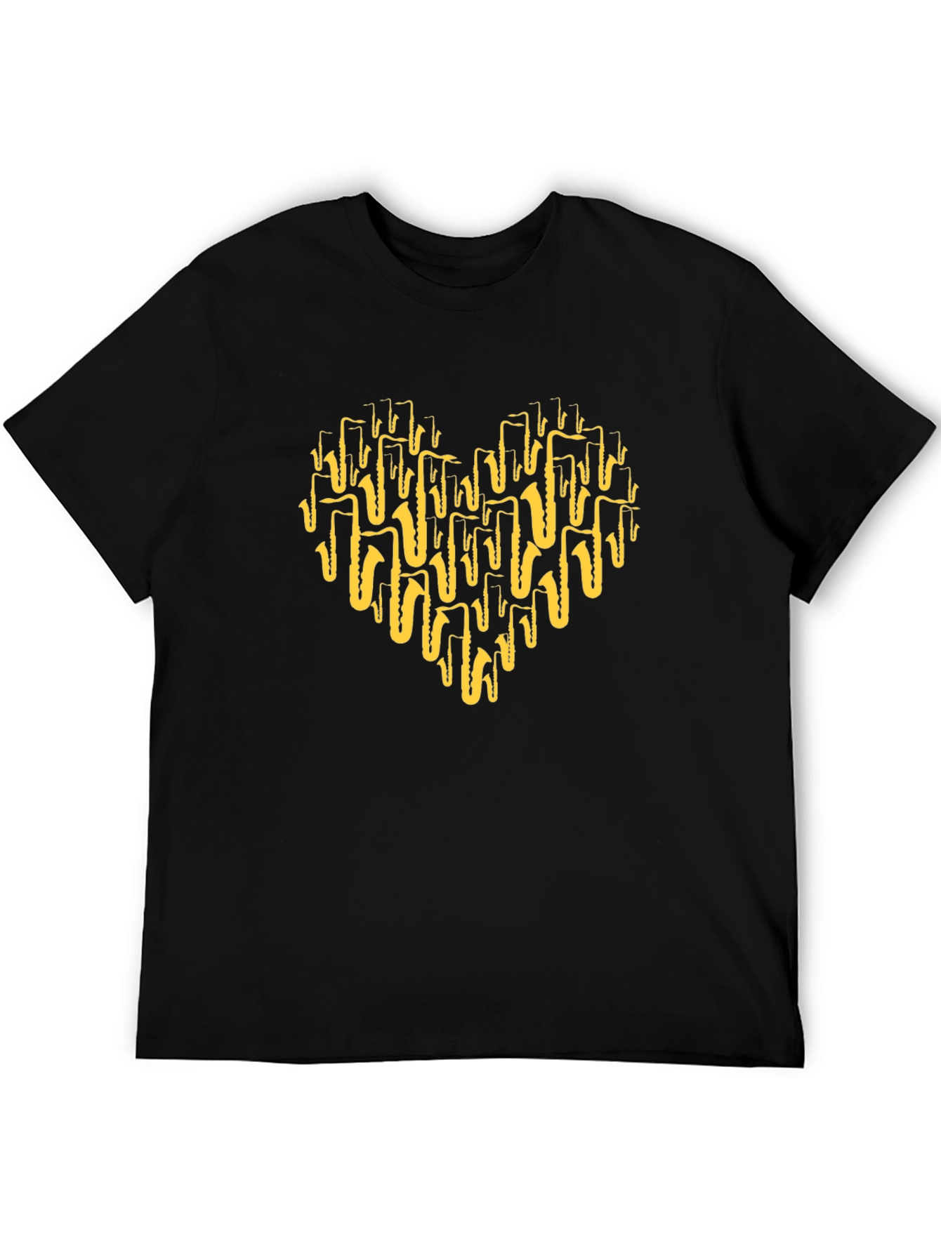 Black Saxophone Heart Graphic T-Shirt - Black view 5