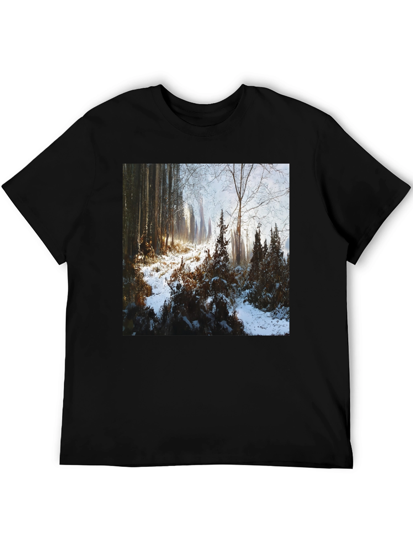 Black Winter Forest Scene T-Shirt view 5