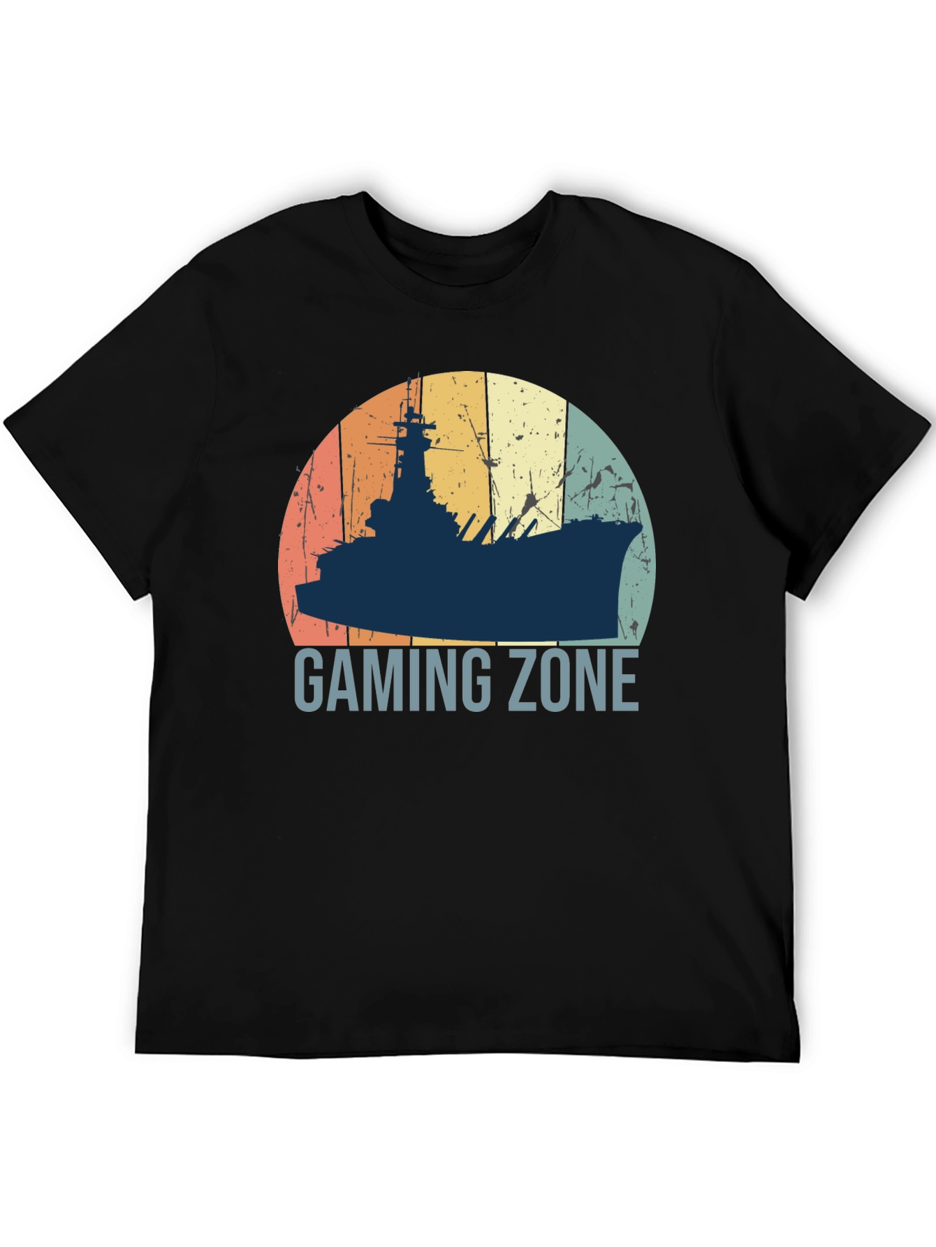 Black Gaming Zone Battleship T-Shirt - Retro Style view 5