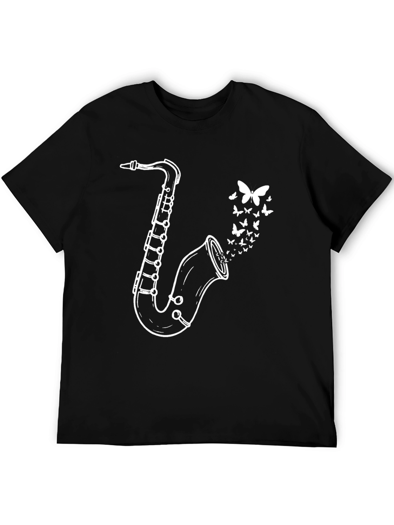 Black Saxophone Butterfly Graphic Tee - Black Casual T-Shirt view 5