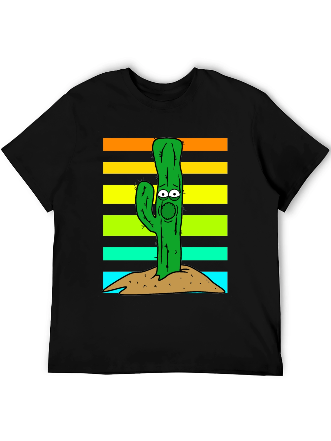 Black Cartoon Cactus Graphic T-Shirt view 5