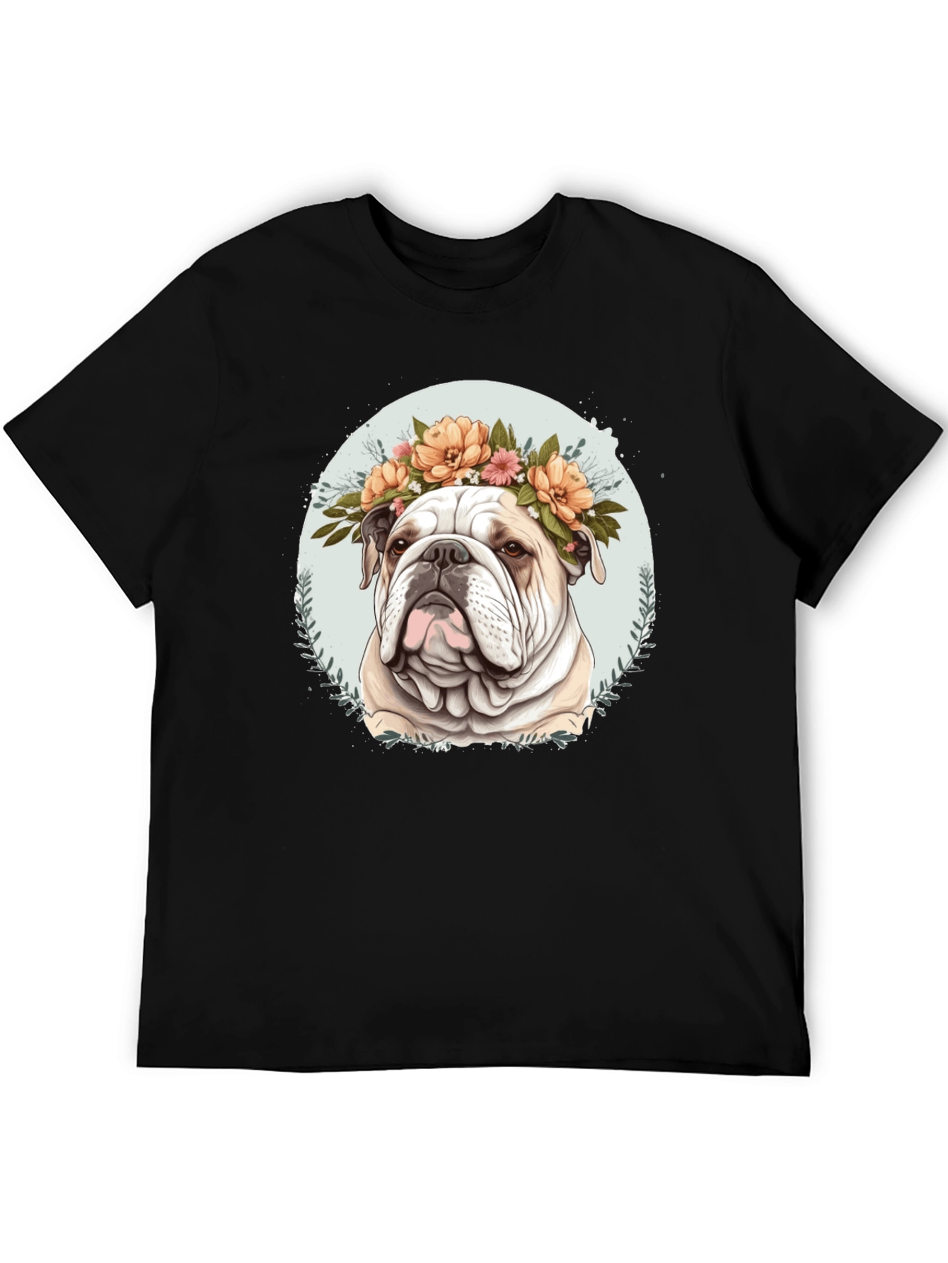 Black Bulldog Floral Crown Black T-Shirt view 5