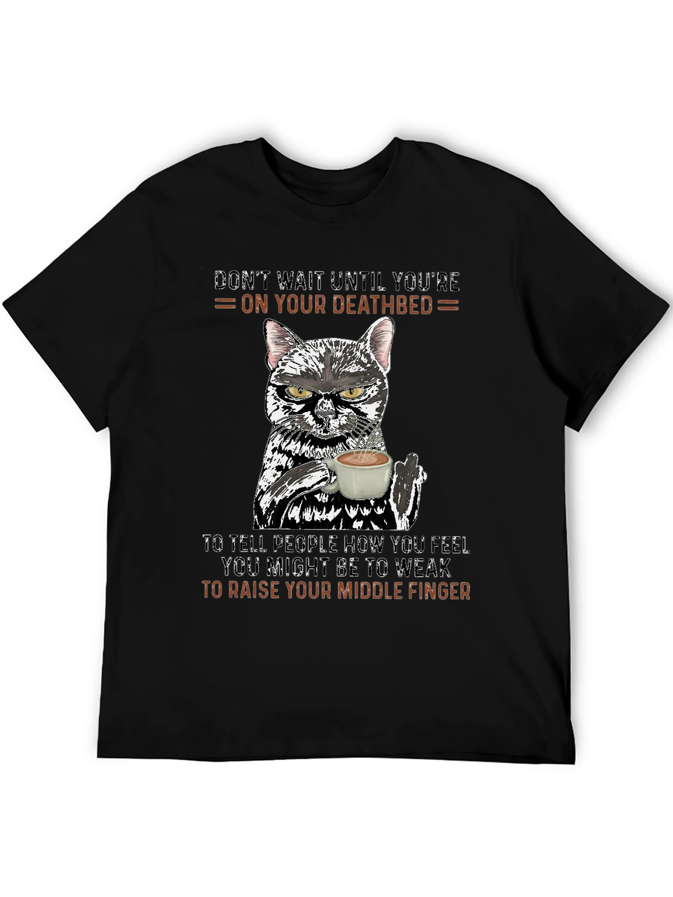 Black Funny Cat Middle Finger Graphic T-Shirt view 5