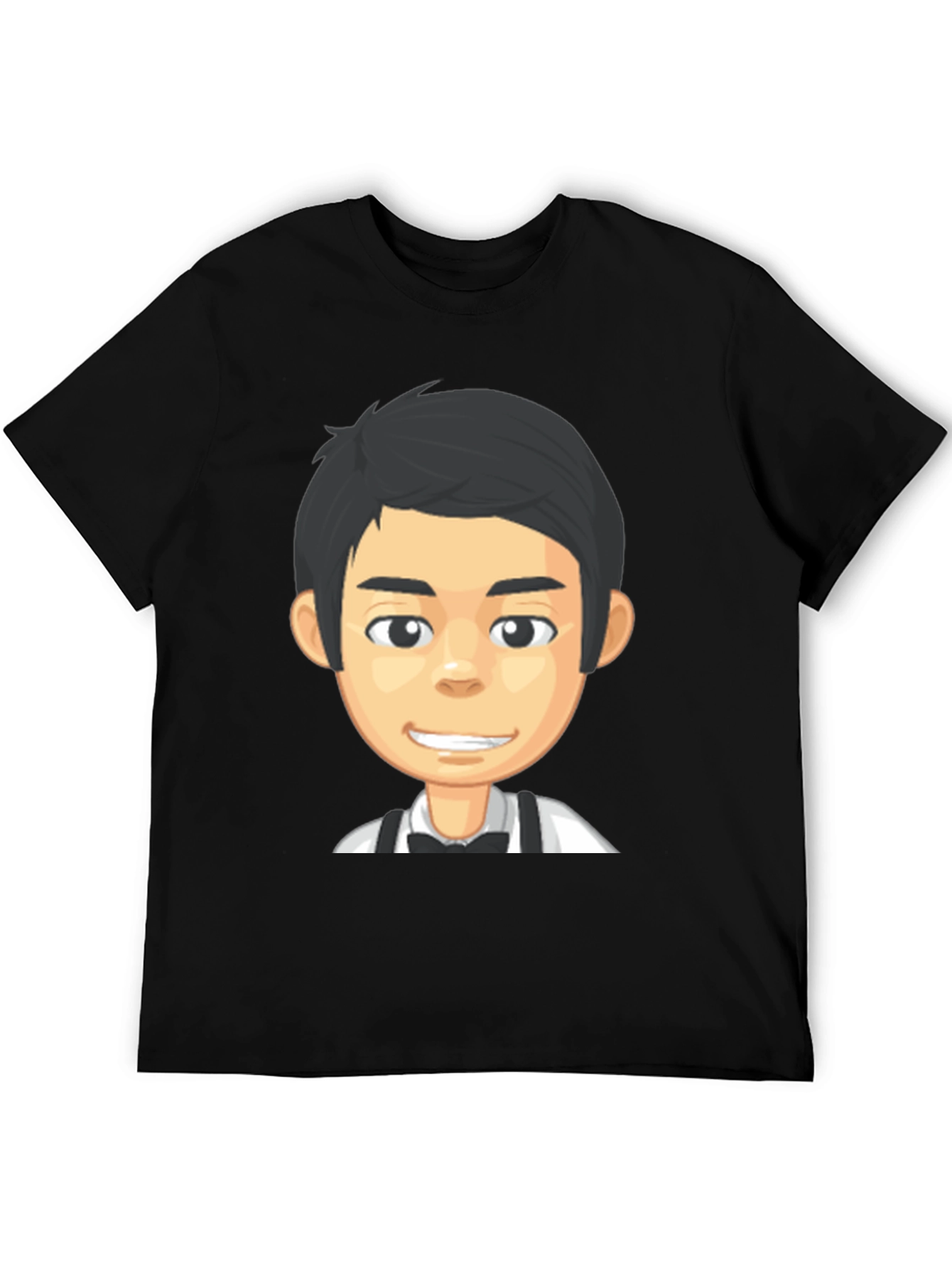 Black Cartoon Waiter Graphic Tee - Black Crew Neck T-Shirt view 5