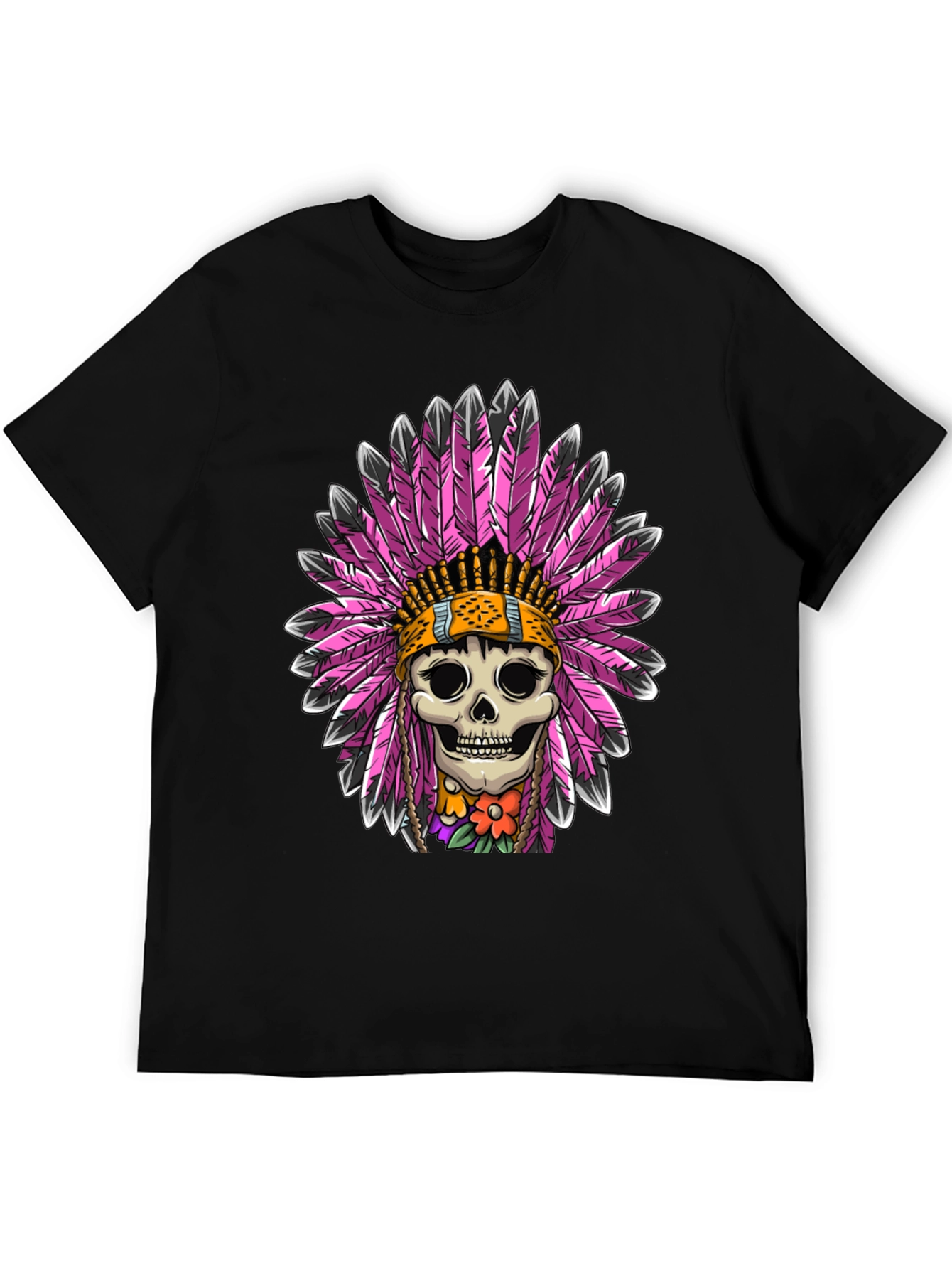 Black Skull Chief Feather Headdress T-Shirt view 5