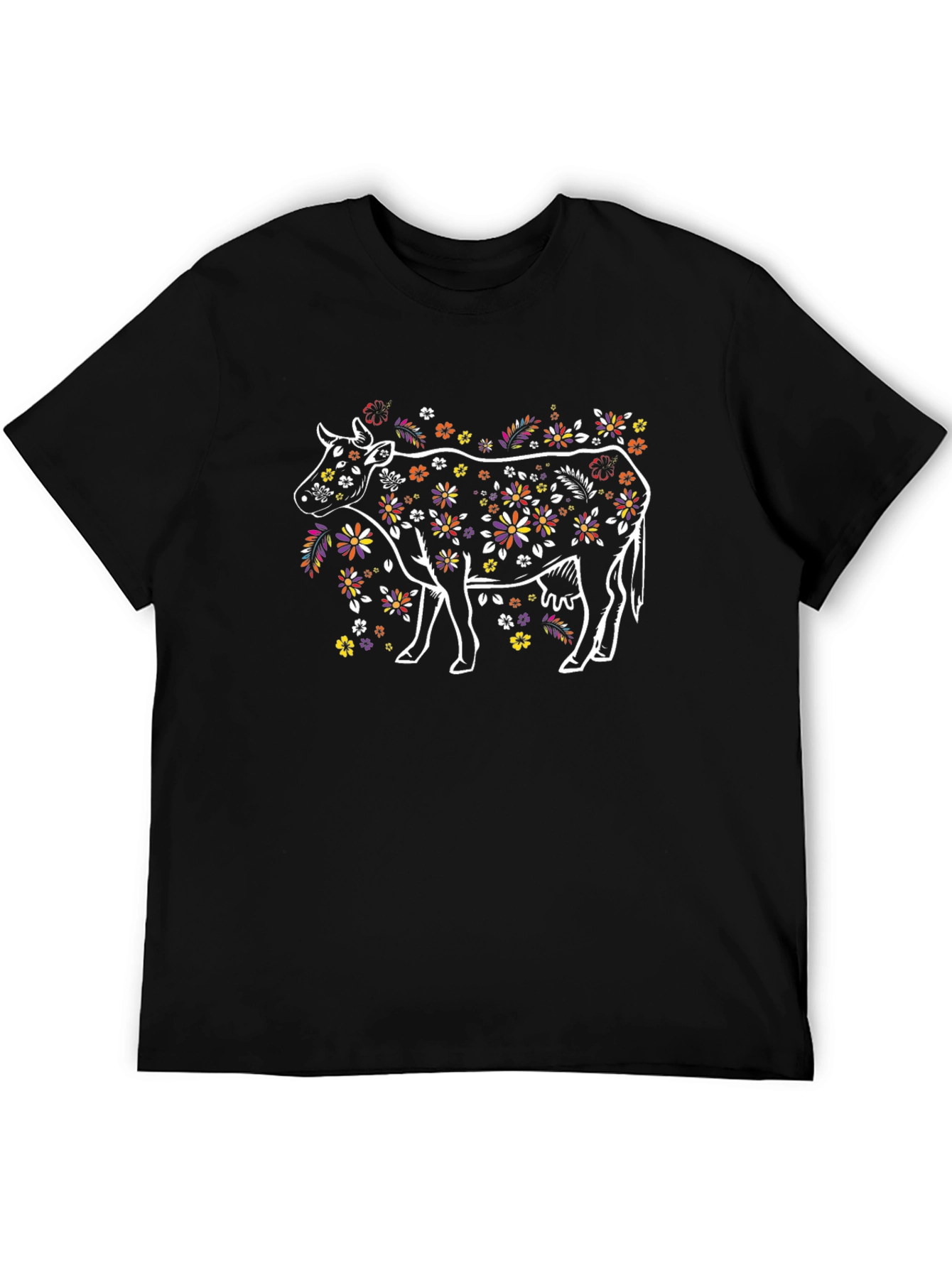 Black Floral Cow T-Shirt - Unique Graphic Tee view 5