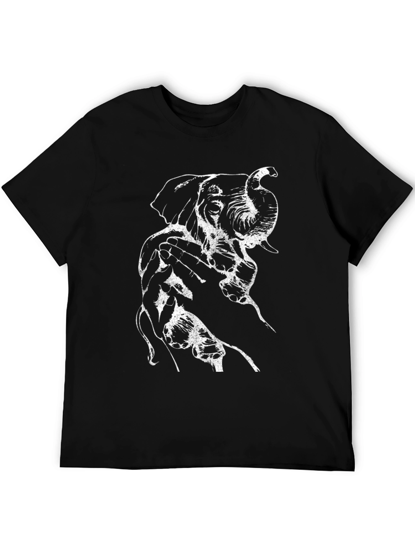 Black Elephant Hand Graphic Tee - Black Casual T-Shirt view 5