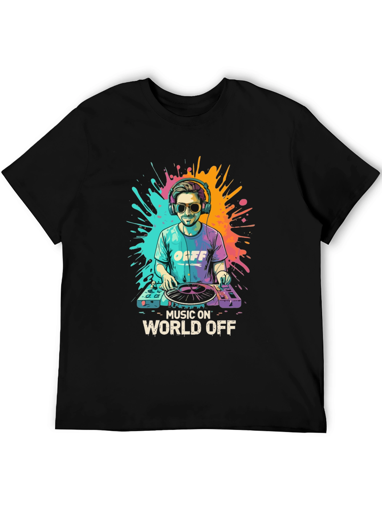 Black Music On World Off DJ Graphic Tee - Stylish Black T-Shirt view 5