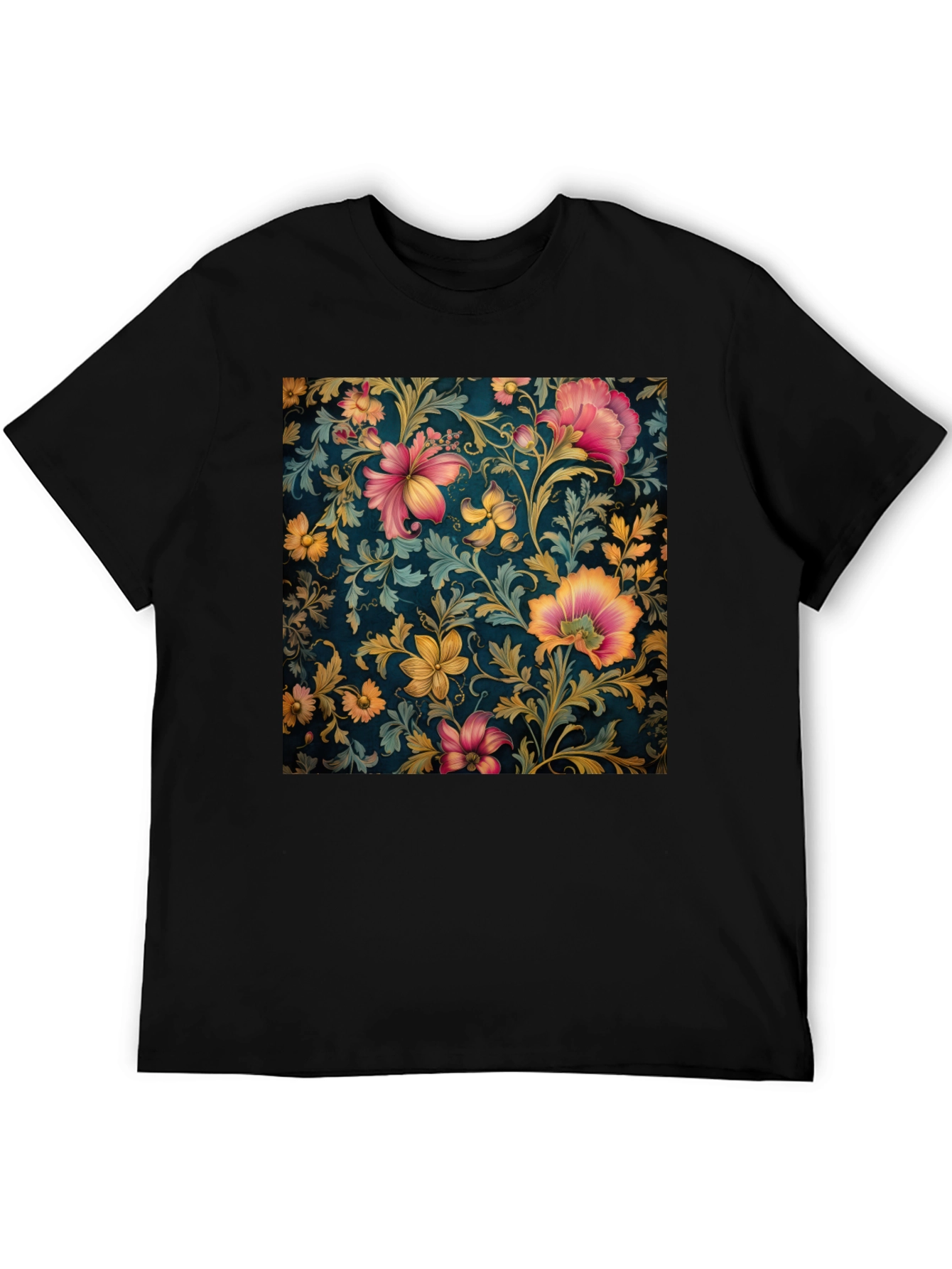 Black Floral Print Crew Neck T-Shirt view 5