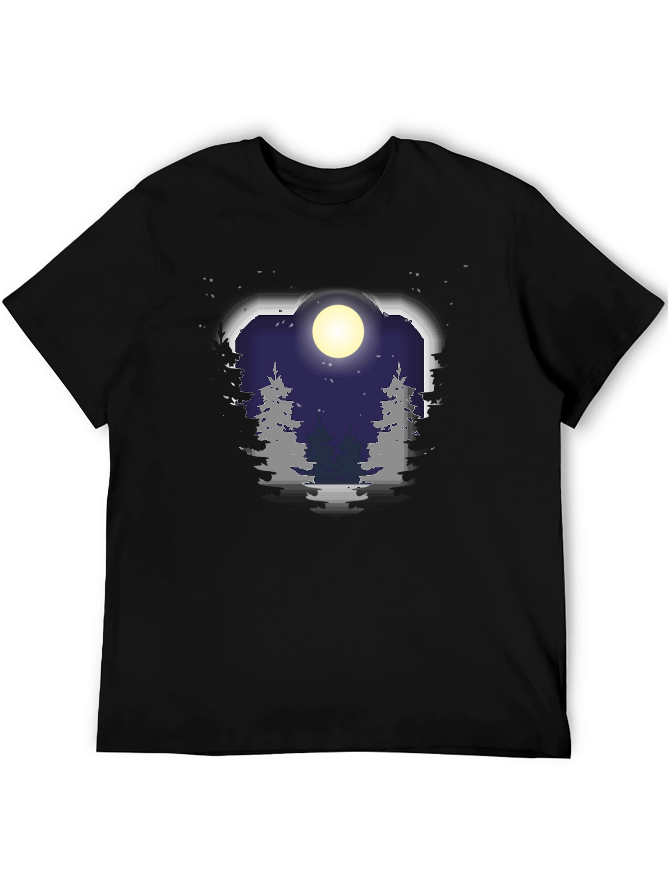 Black Night Forest Moon Graphic Tee - Unisex Black T-Shirt view 5