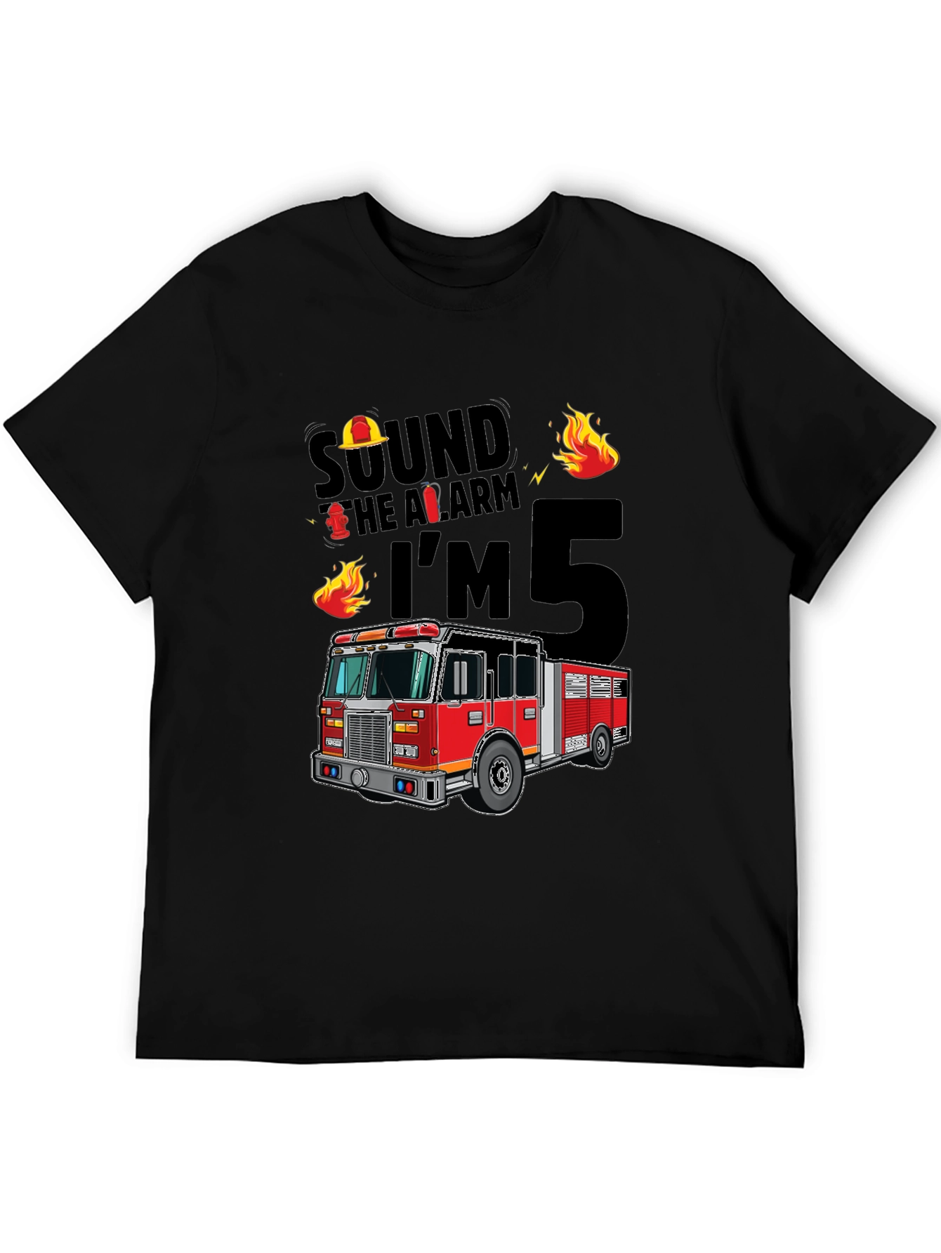Black Fire Truck 5th Birthday T-Shirt view 5
