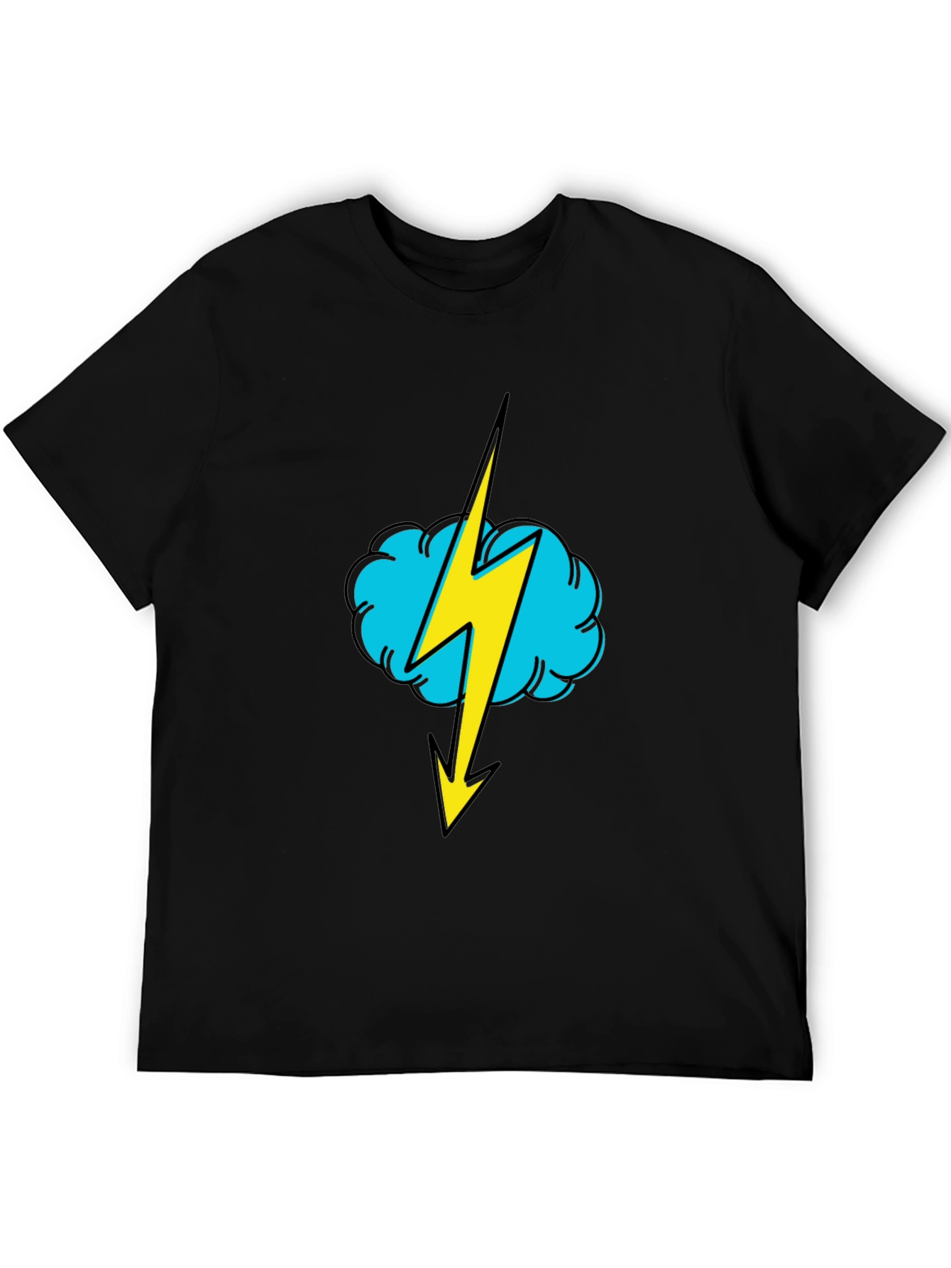 Black Black T-Shirt with Lightning Cloud Graphic view 5