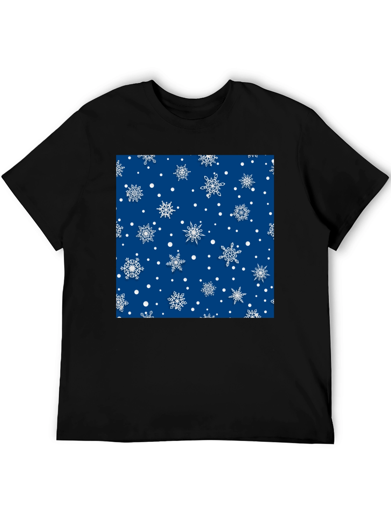 Black Festive Snowflake Pattern Black T-Shirt view 5